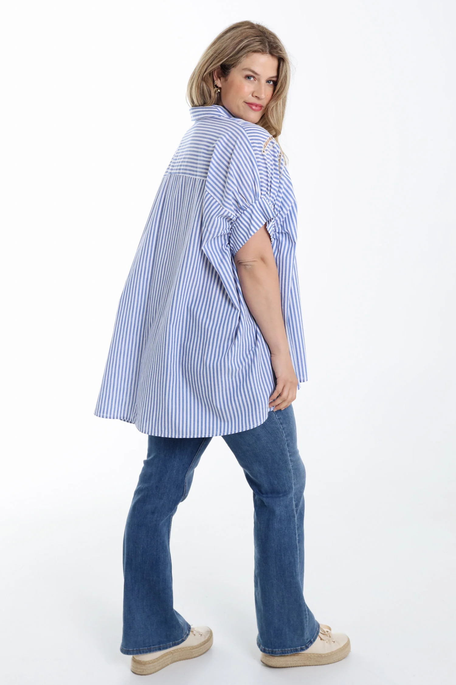 Oversized gestreepte katoenen shirt met borduursels - Image 2