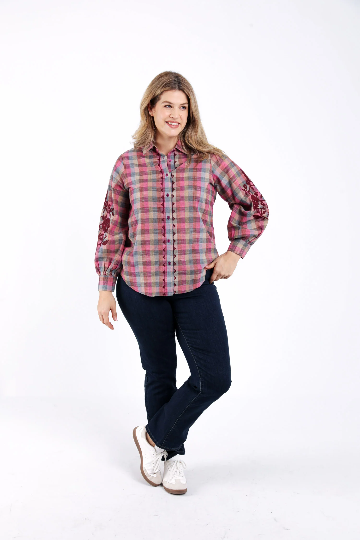 Blouse van katoen met ruiten en borduursels - Image 6
