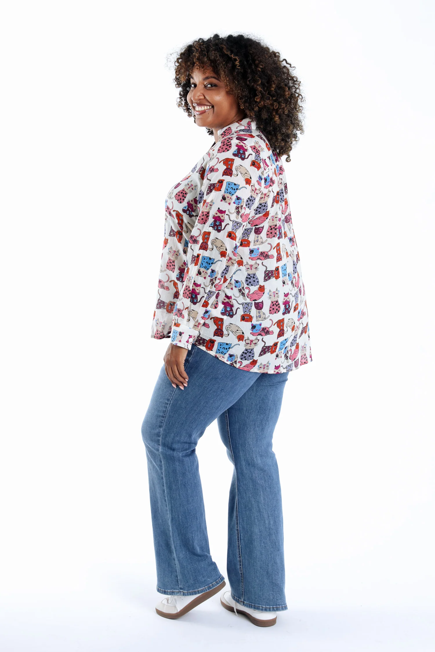 Blouse van katoen met kattenprint - Image 2