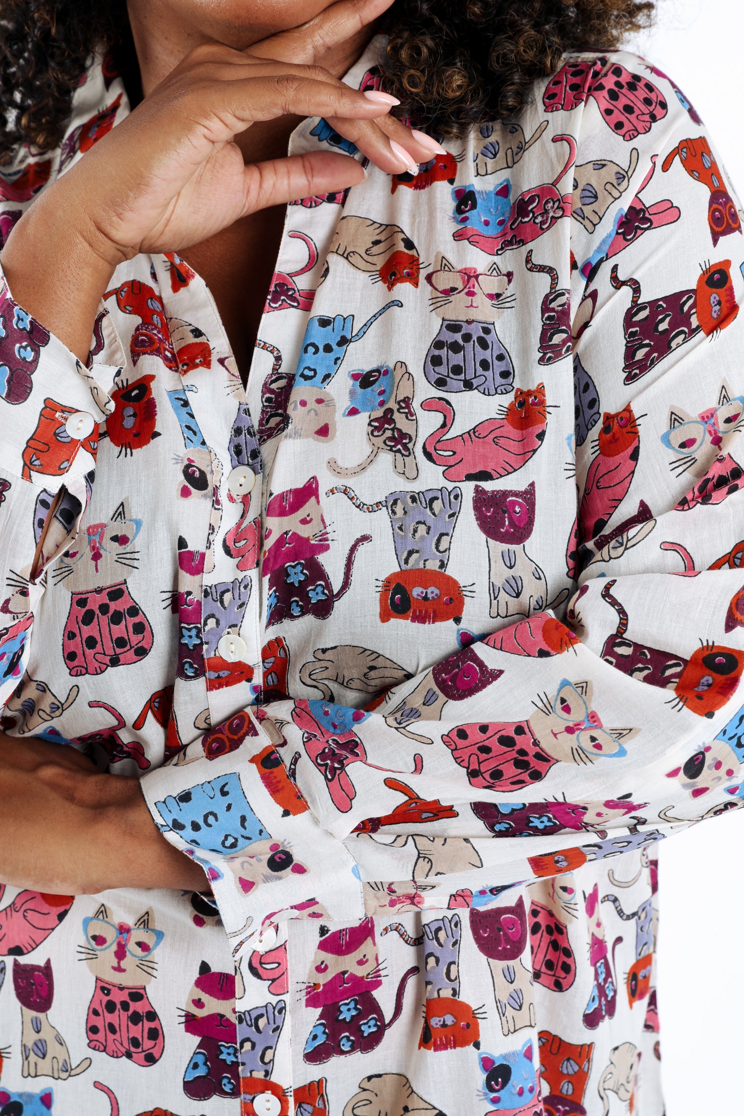 Blouse van katoen met kattenprint - Image 5
