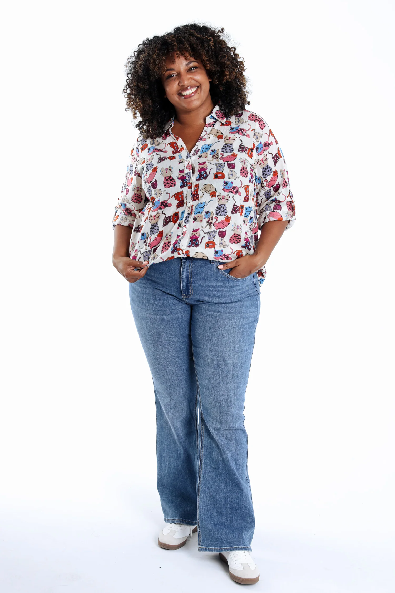 Blouse van katoen met kattenprint - Image 8