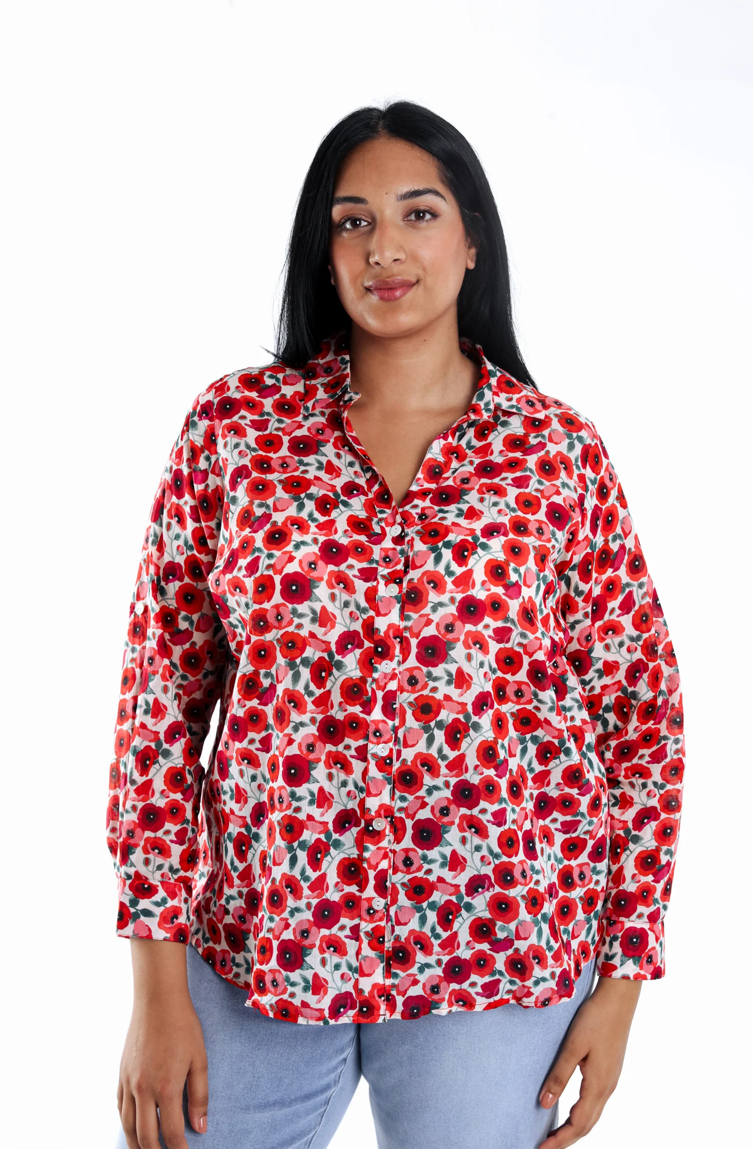 Blouse van katoen met klaproosprint