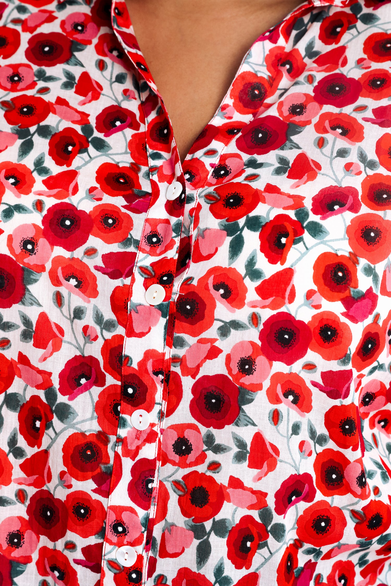 Blouse van katoen met klaproosprint - Image 4