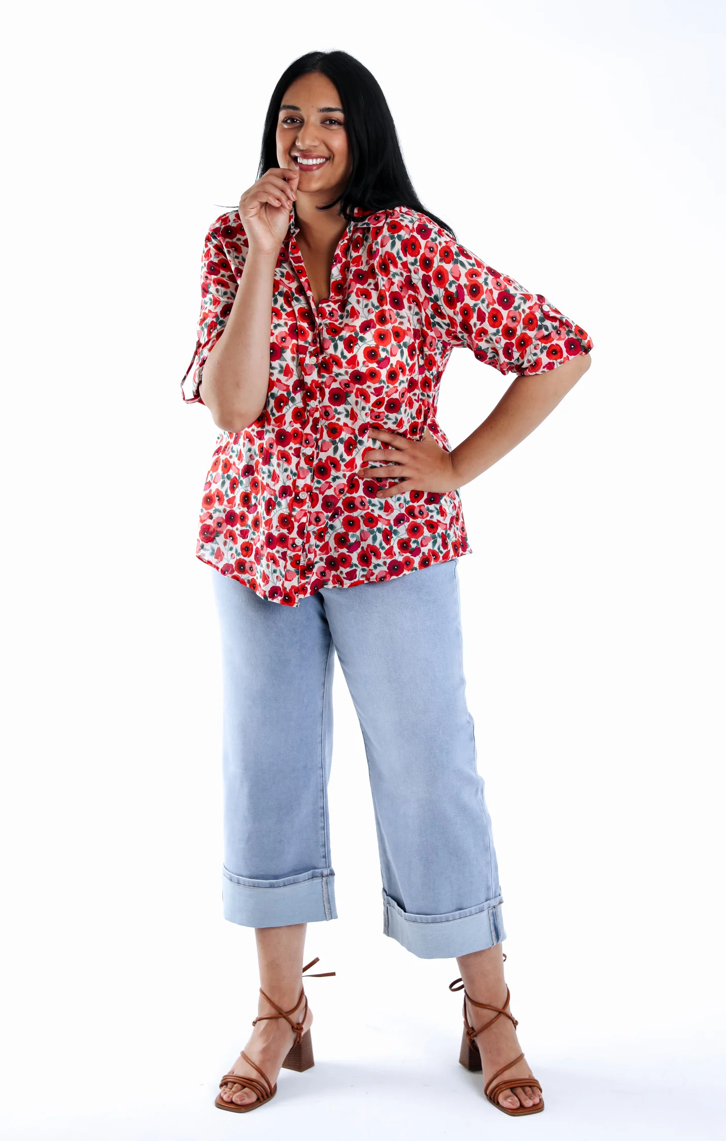 Blouse van katoen met klaproosprint - Image 6