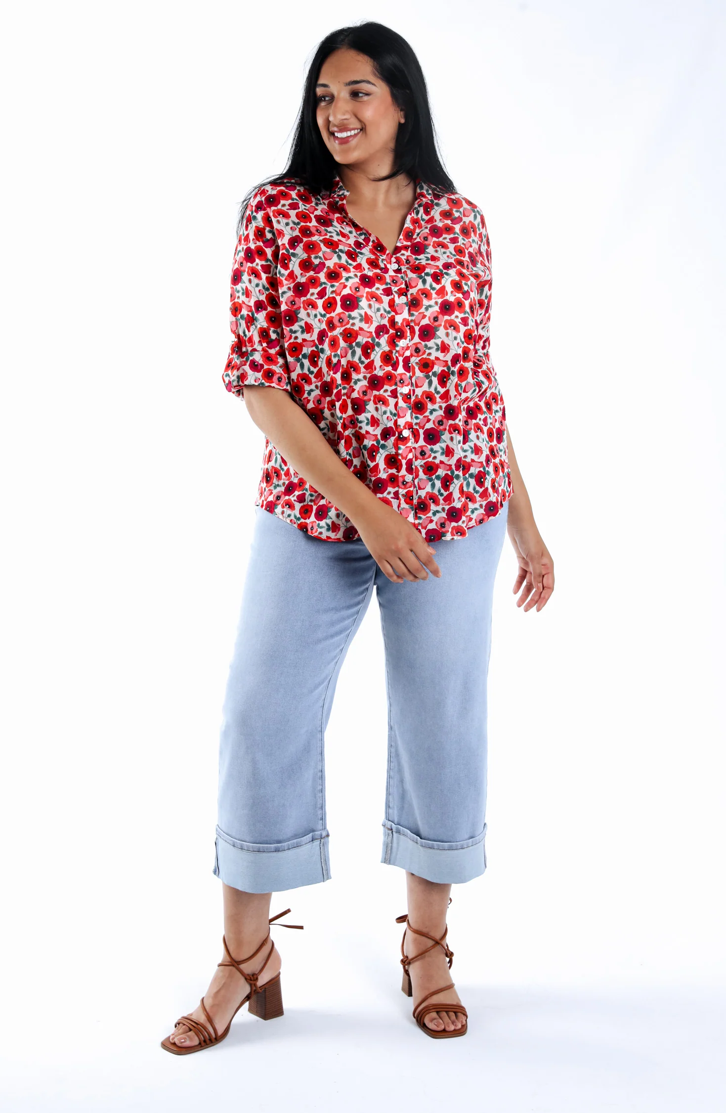 Blouse van katoen met klaproosprint - Image 7