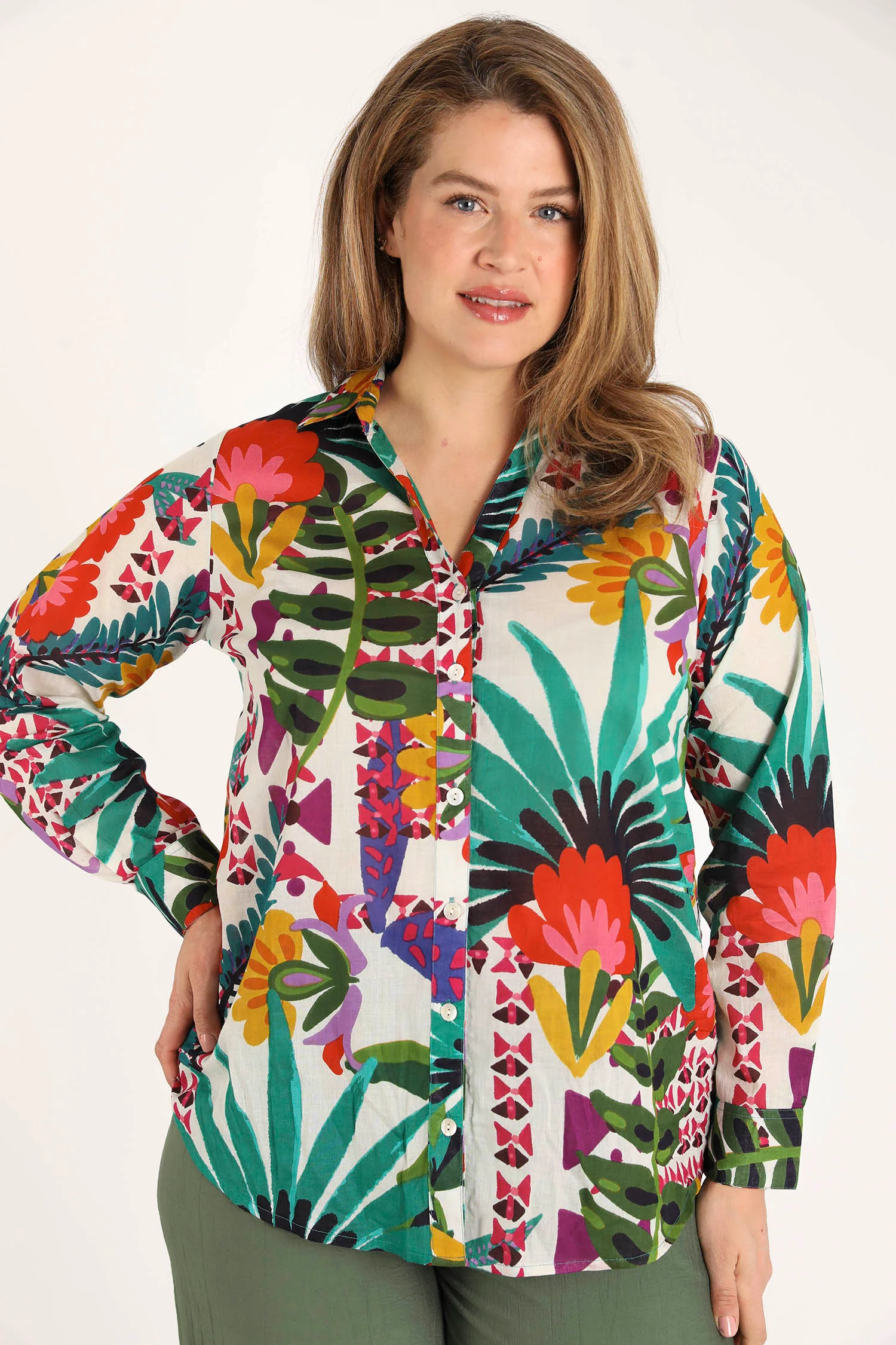 Blouse van katoen met tropische print
