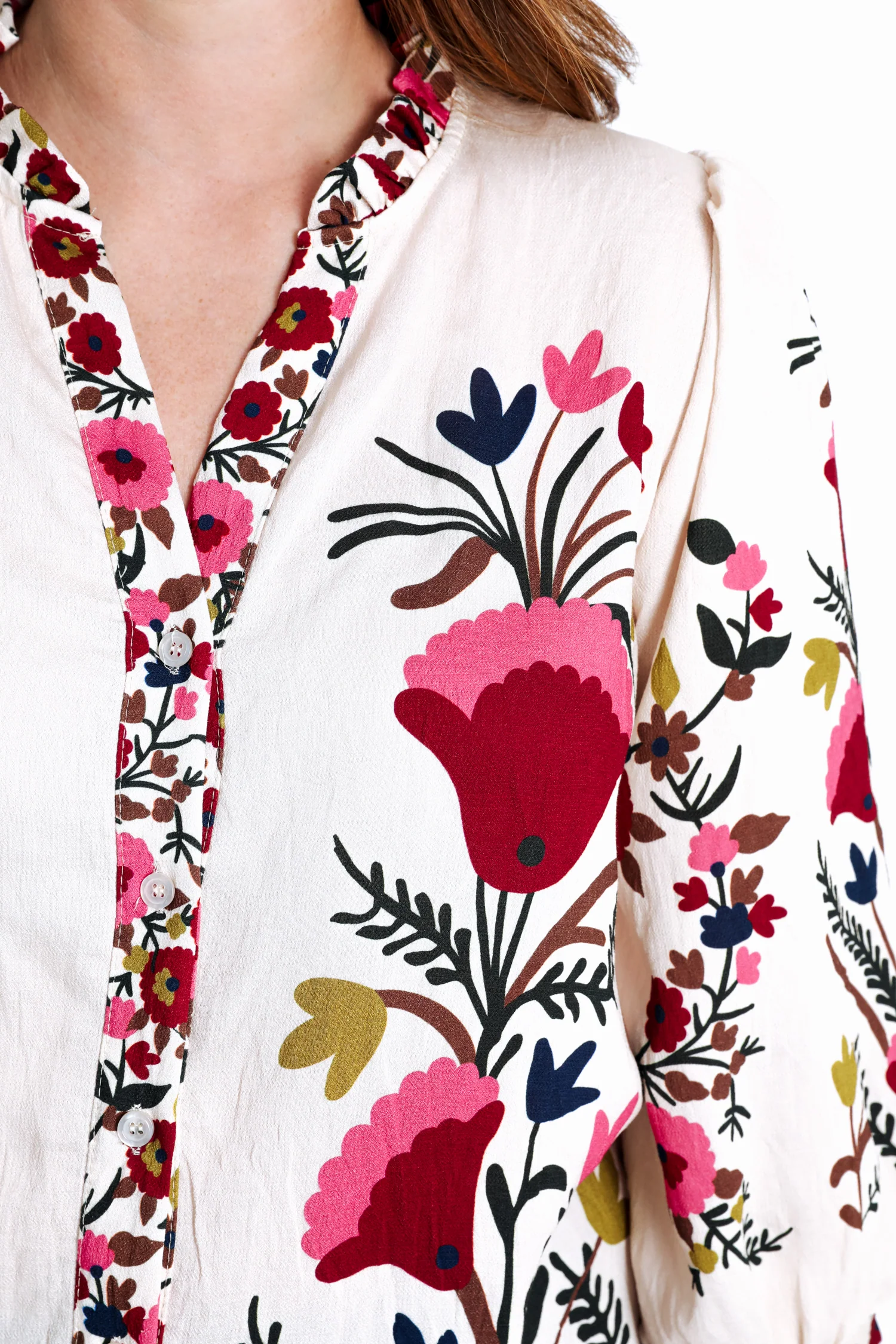 Blouse van bedrukt viscose met folk bloemenprint - Image 3