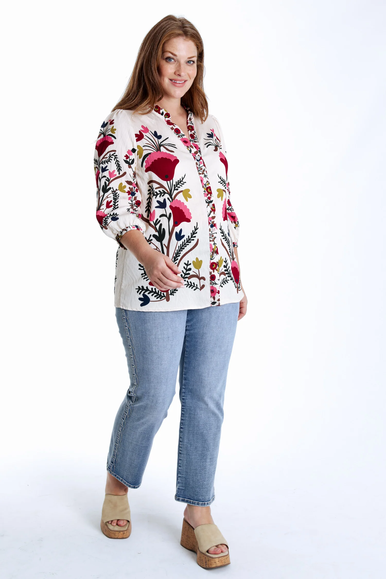 Blouse van bedrukt viscose met folk bloemenprint - Image 8