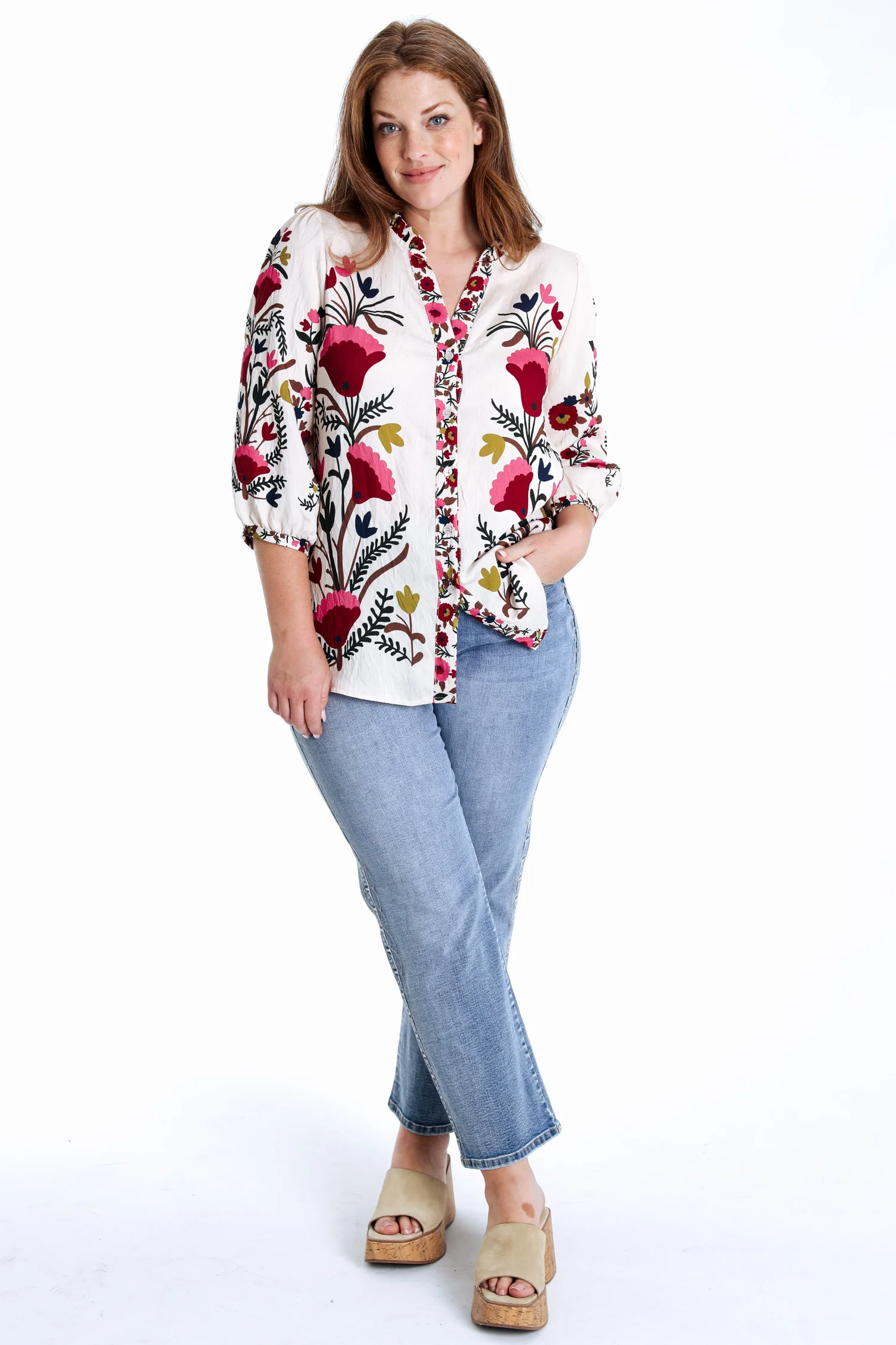 Blouse van bedrukt viscose met folk bloemenprint - Image 9
