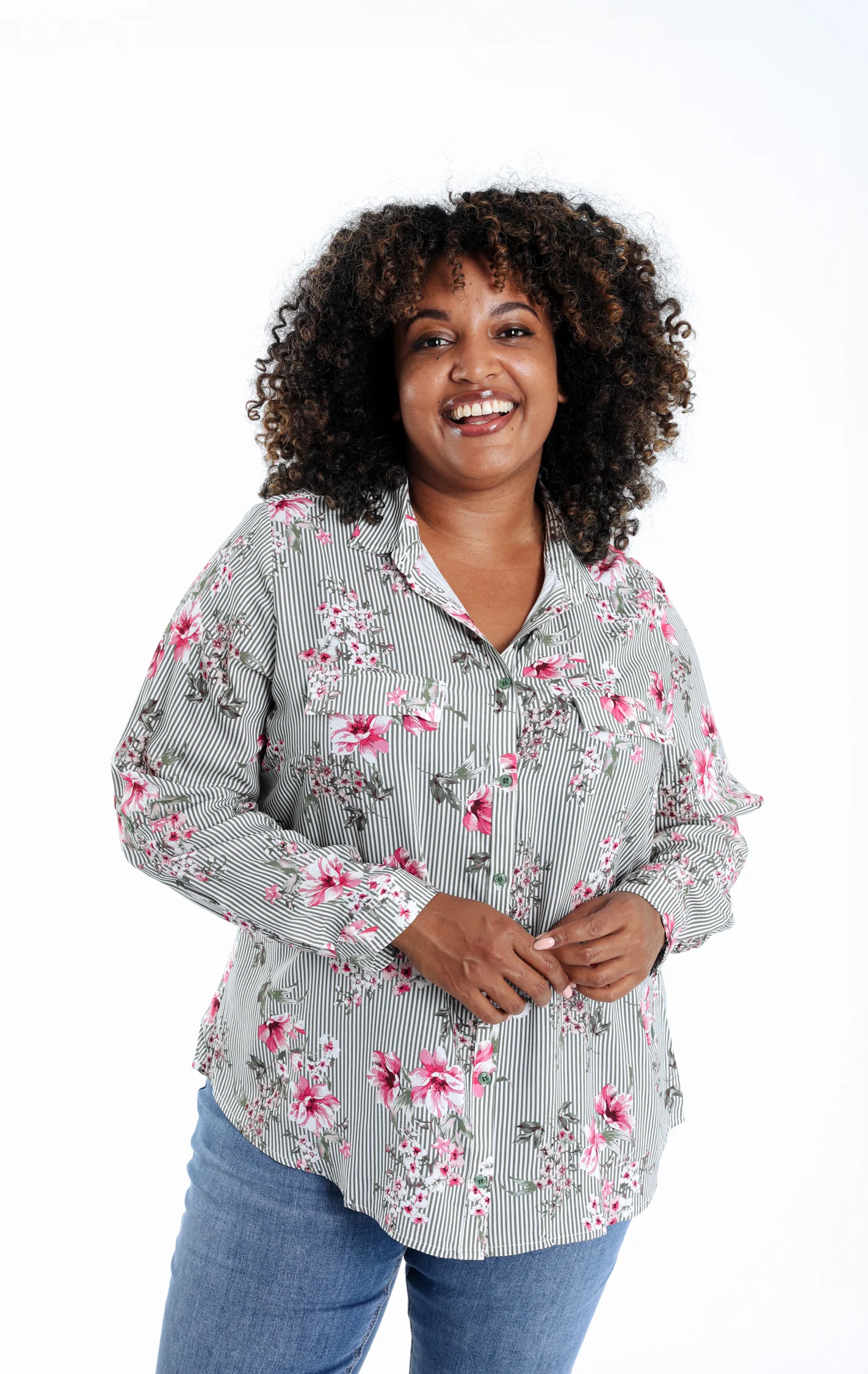 Blouse van viscose met strepen- en bloemenprint
