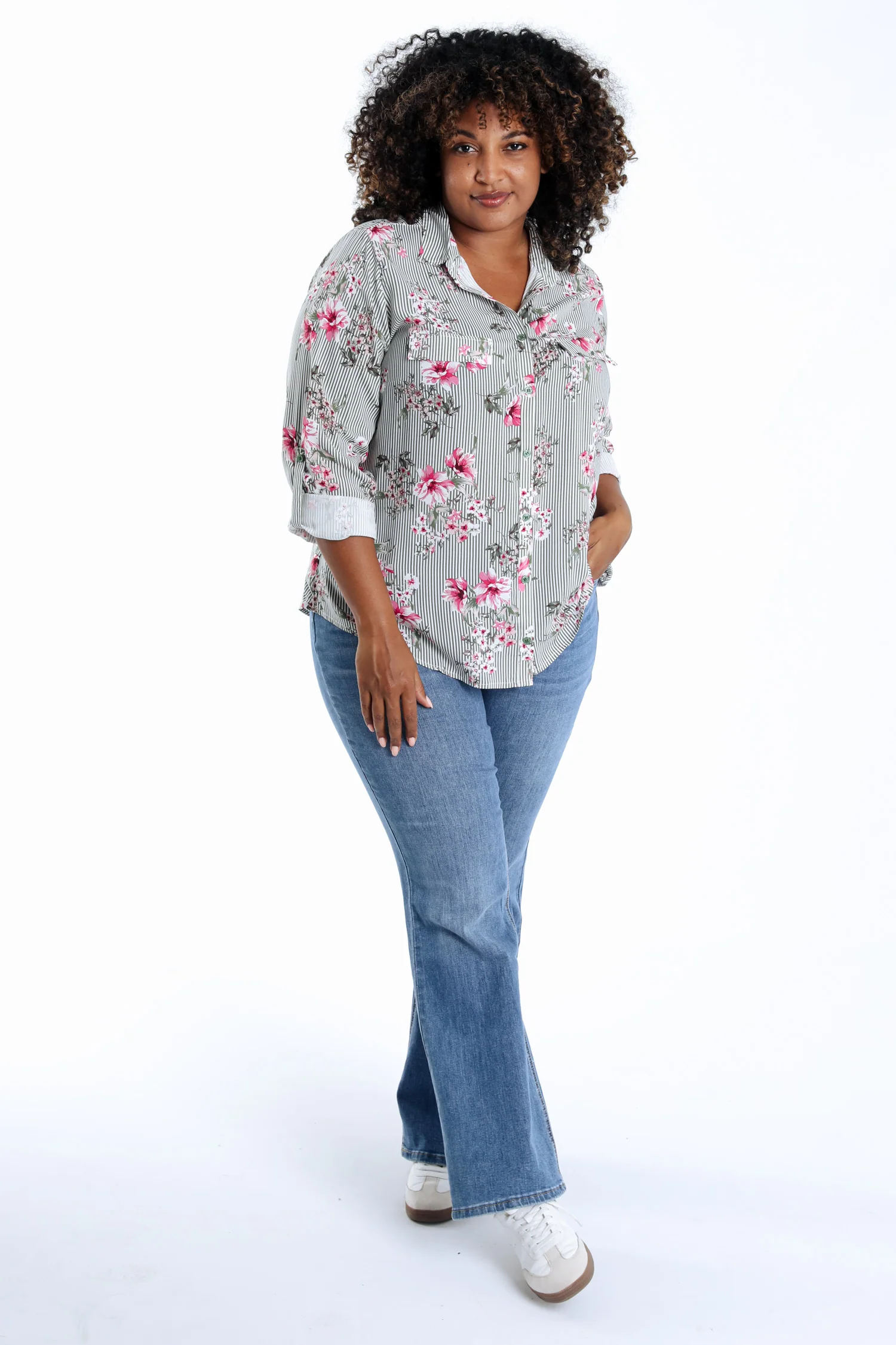 Blouse van viscose met strepen- en bloemenprint - Image 8