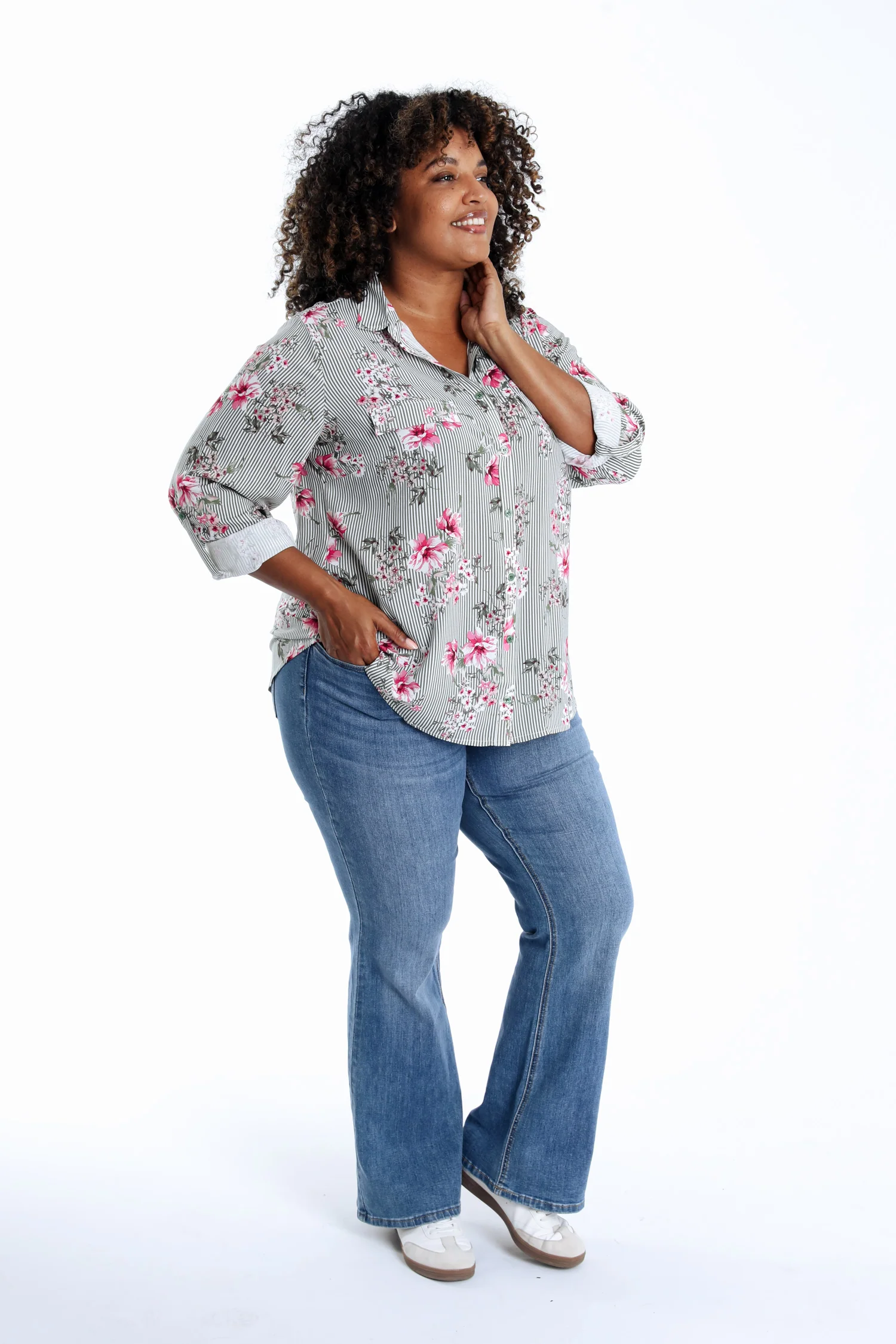 Blouse van viscose met strepen- en bloemenprint - Image 9