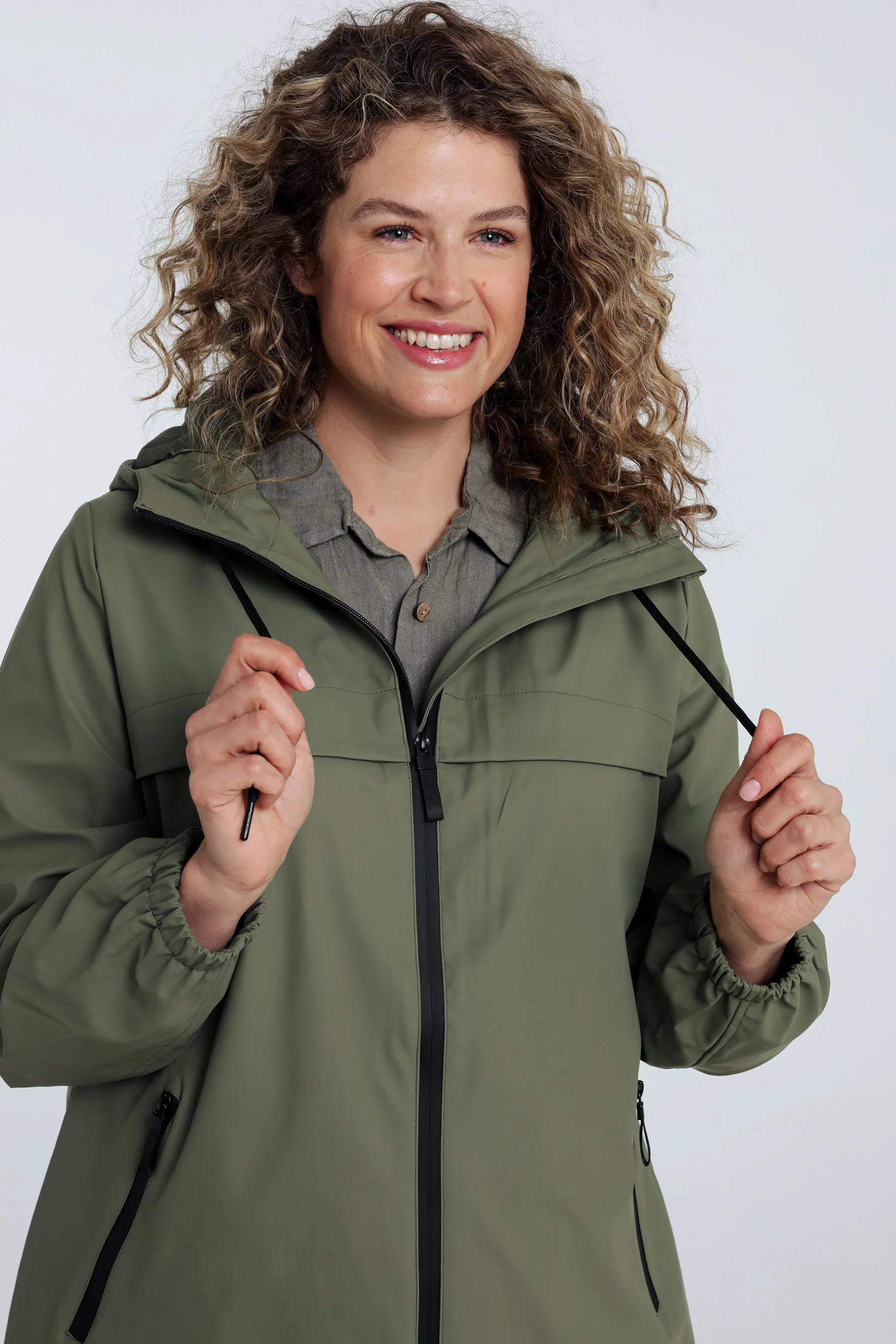 Effen mid-length regenjas met capuchon - Image 3