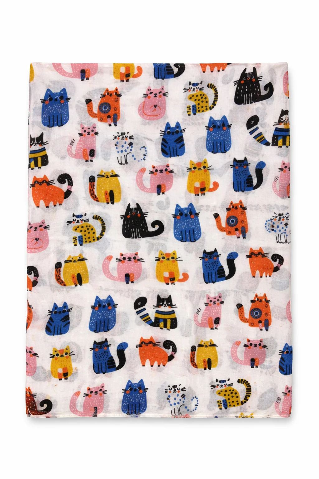 Sjaal van viscose en katoen met kleine kattenprint