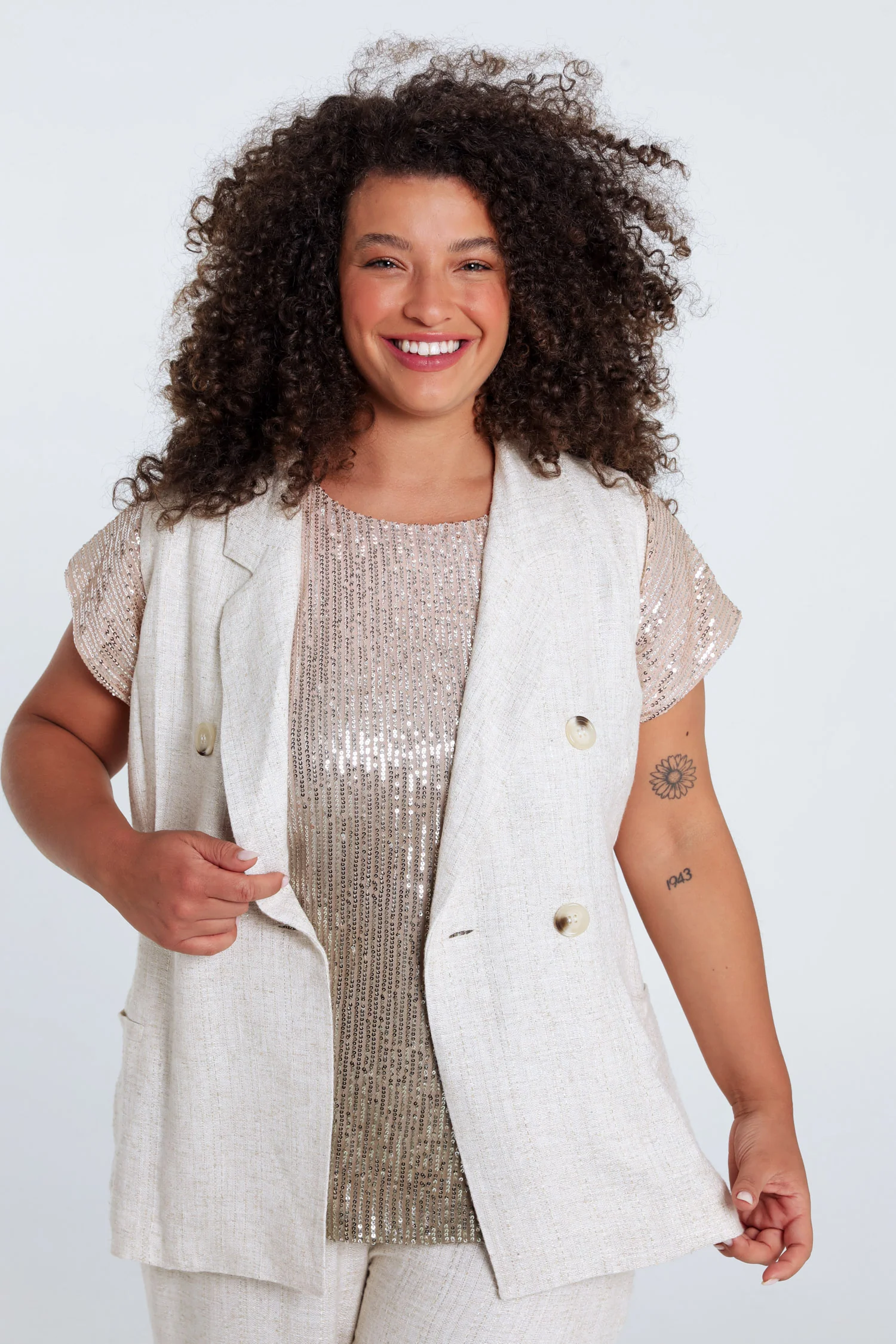 Gilet van viscose en lin met lurex