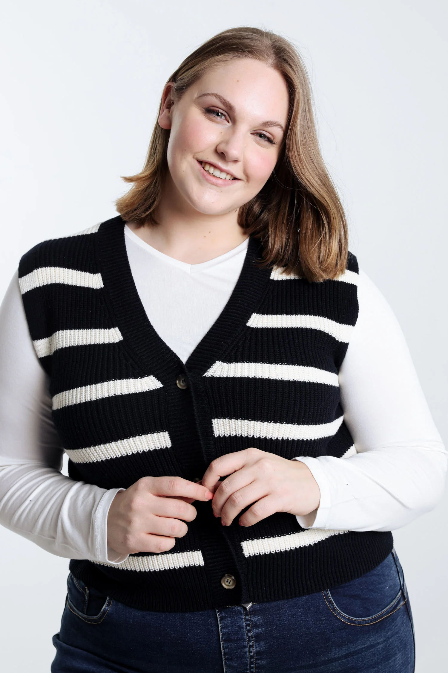 Korte gestreepte gilet zonder mouwen