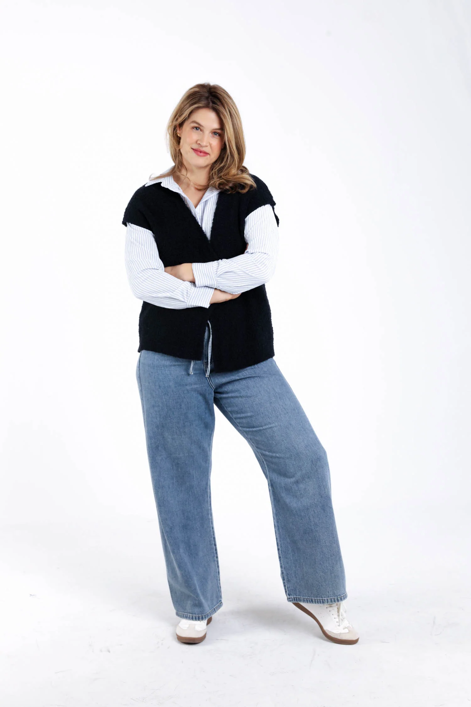 Mouwloos gilet van effen bouclé stof - Image 7