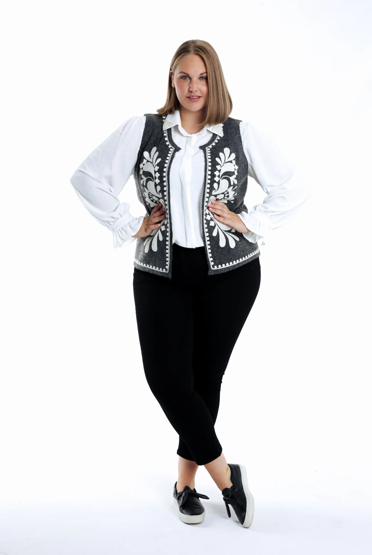 Effen mouwloos gilet met borduursels - Image 5