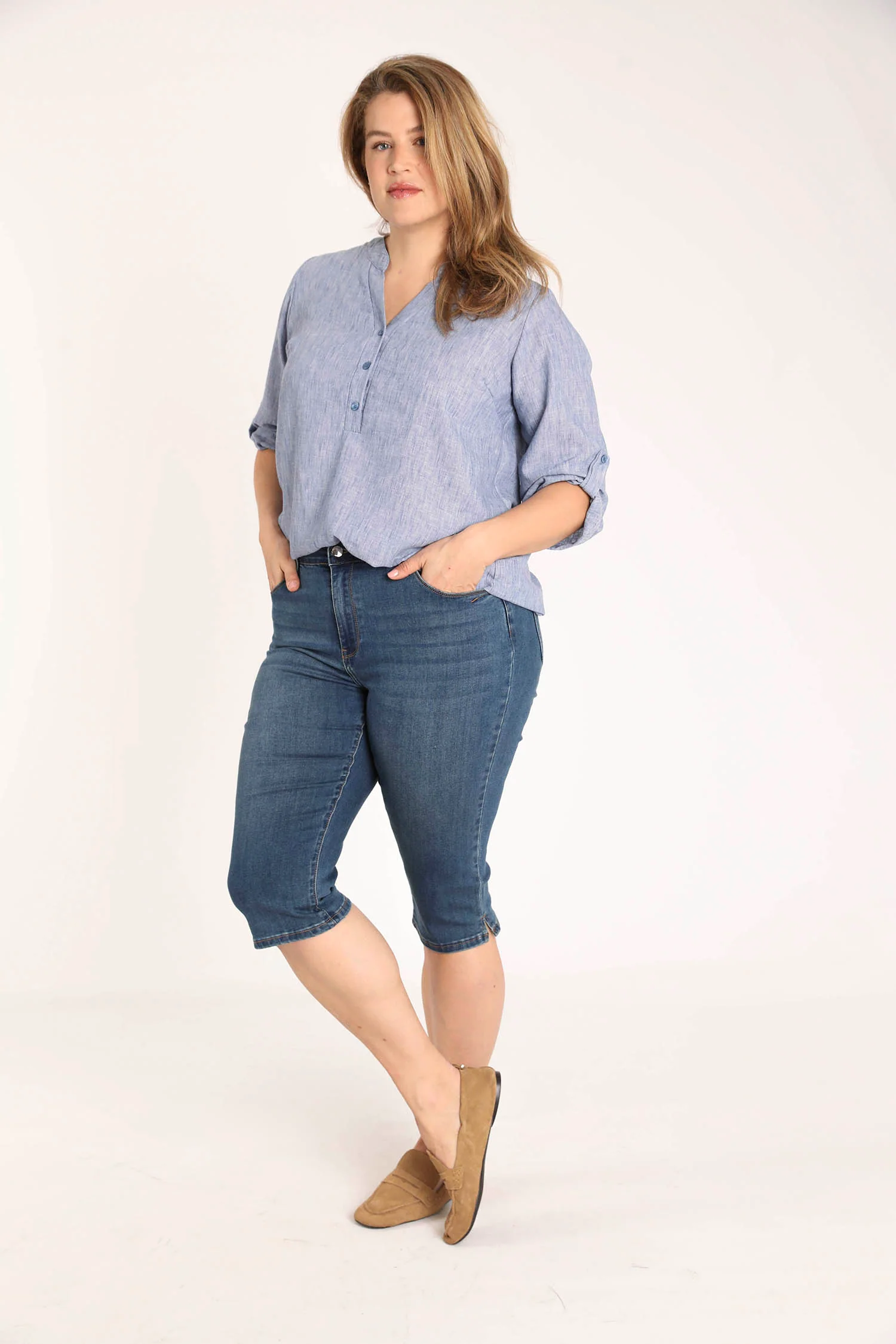 Jeans Louise corsaire met borduurdetail