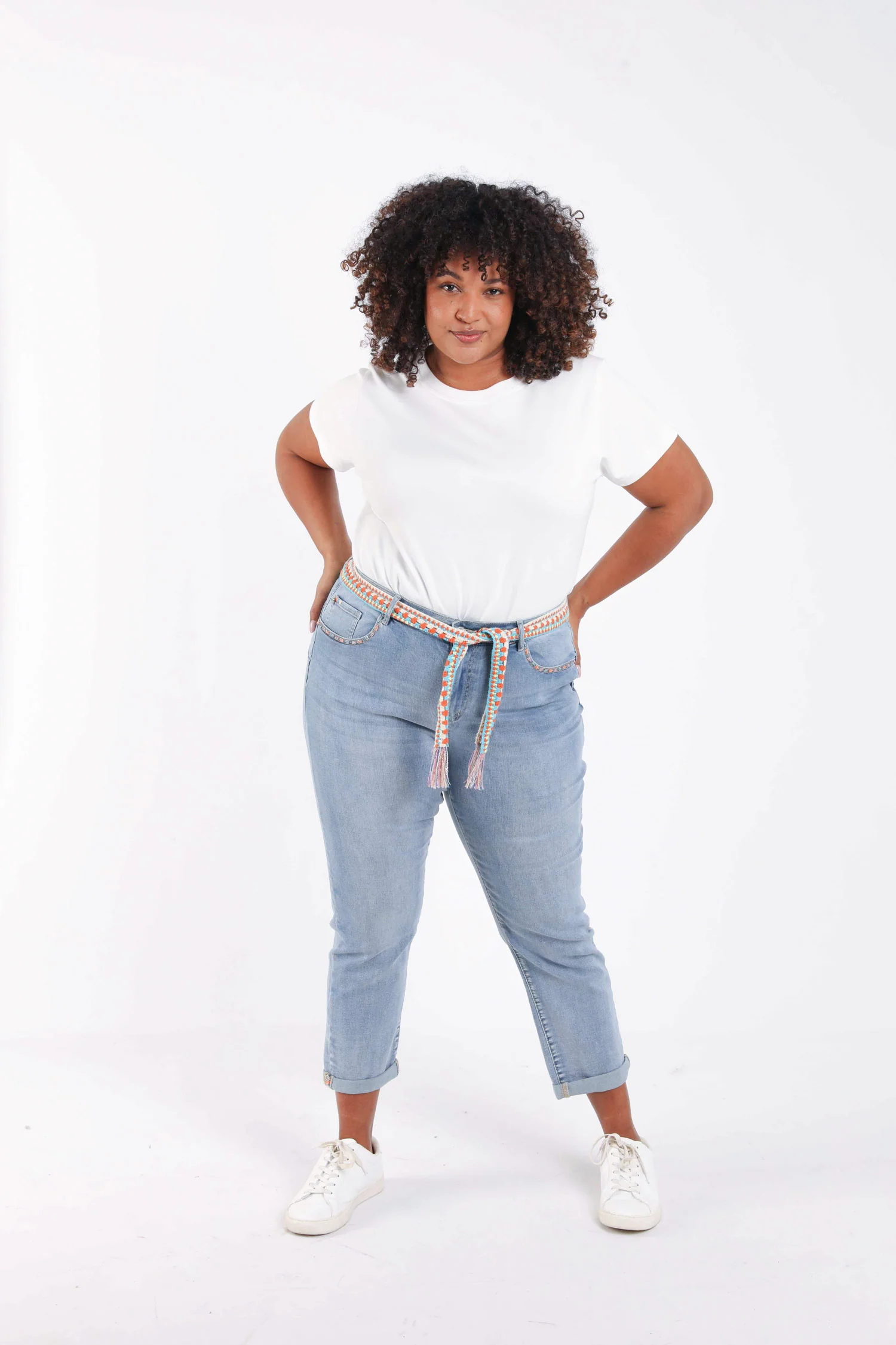 Jeans Louise slim 3/4 met fantasie riem