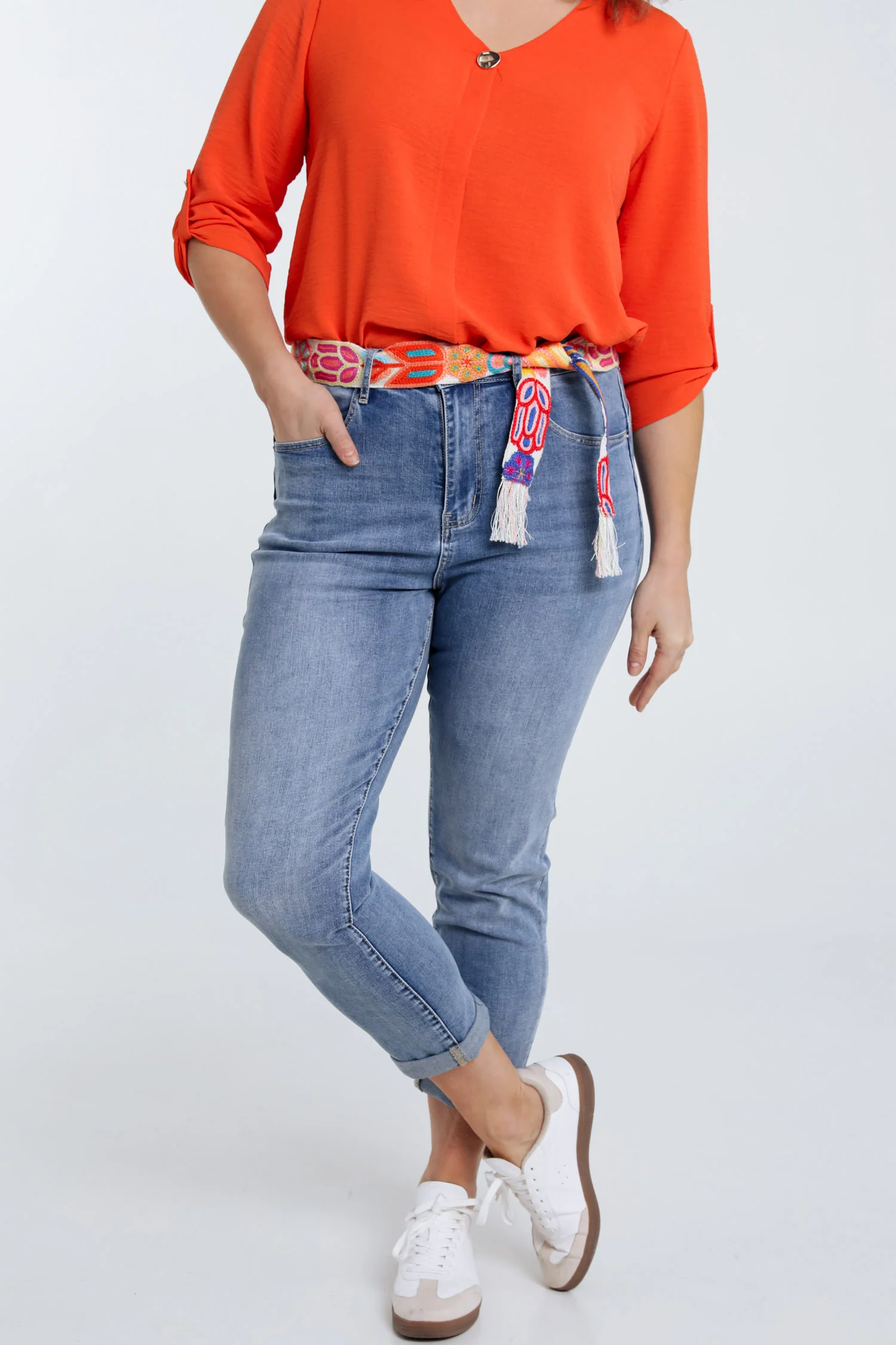 Slimfit jeans 3/4 met riem