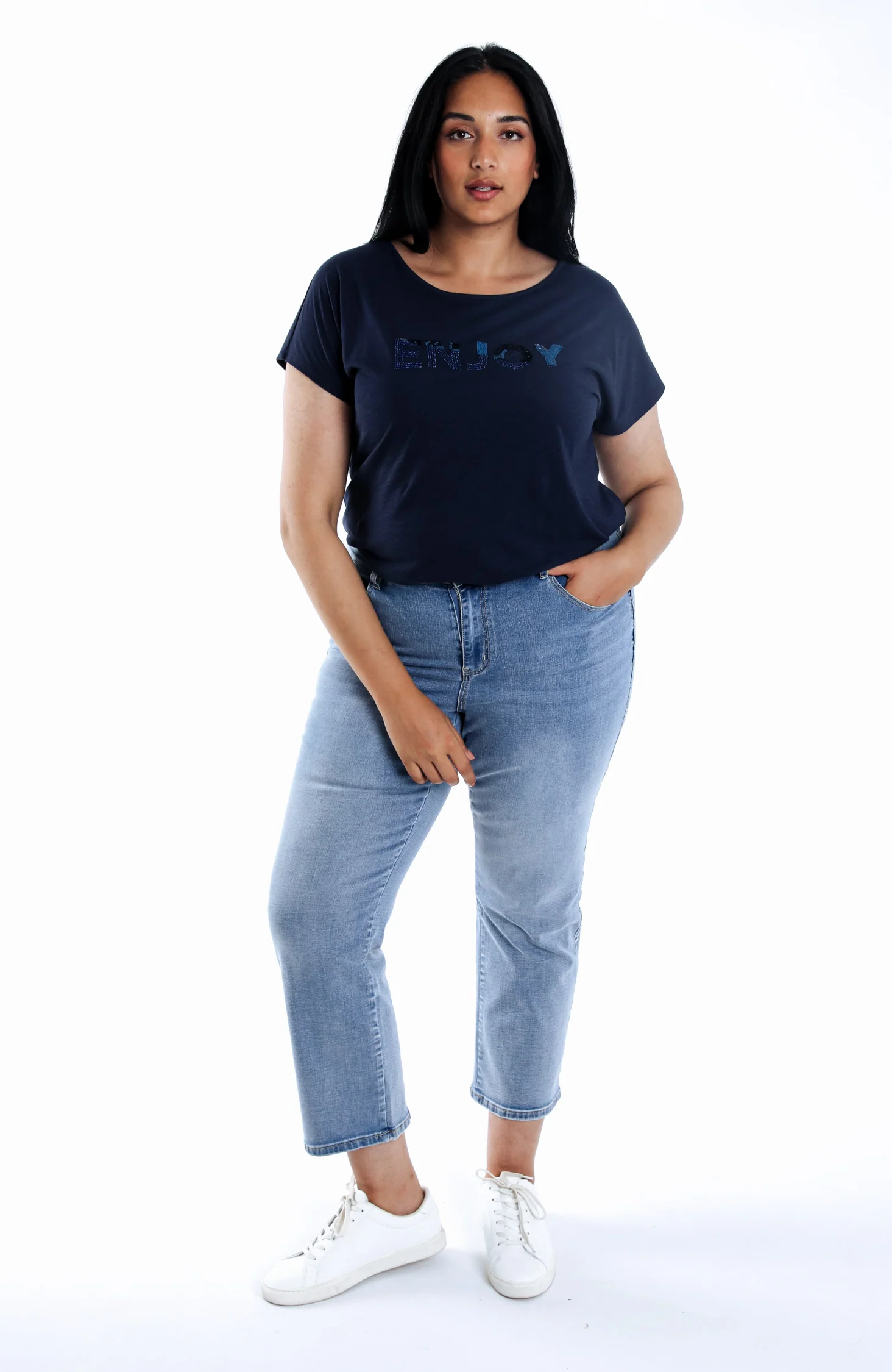 Slim fit jeans 7/8 Louise met borduursel detail