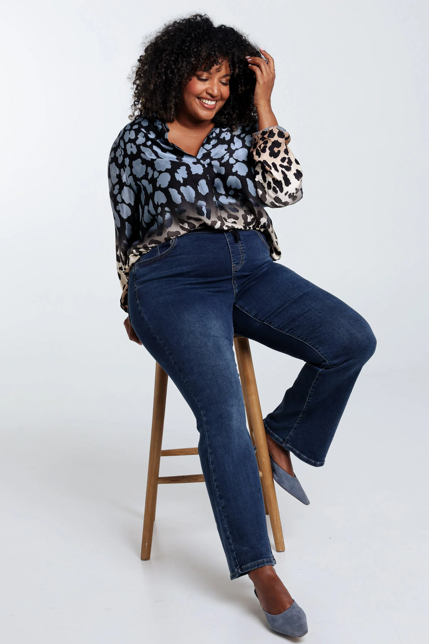 Effen flare jeansjegging 'Lolly' met elastische sporttaille en lurex - Image 7