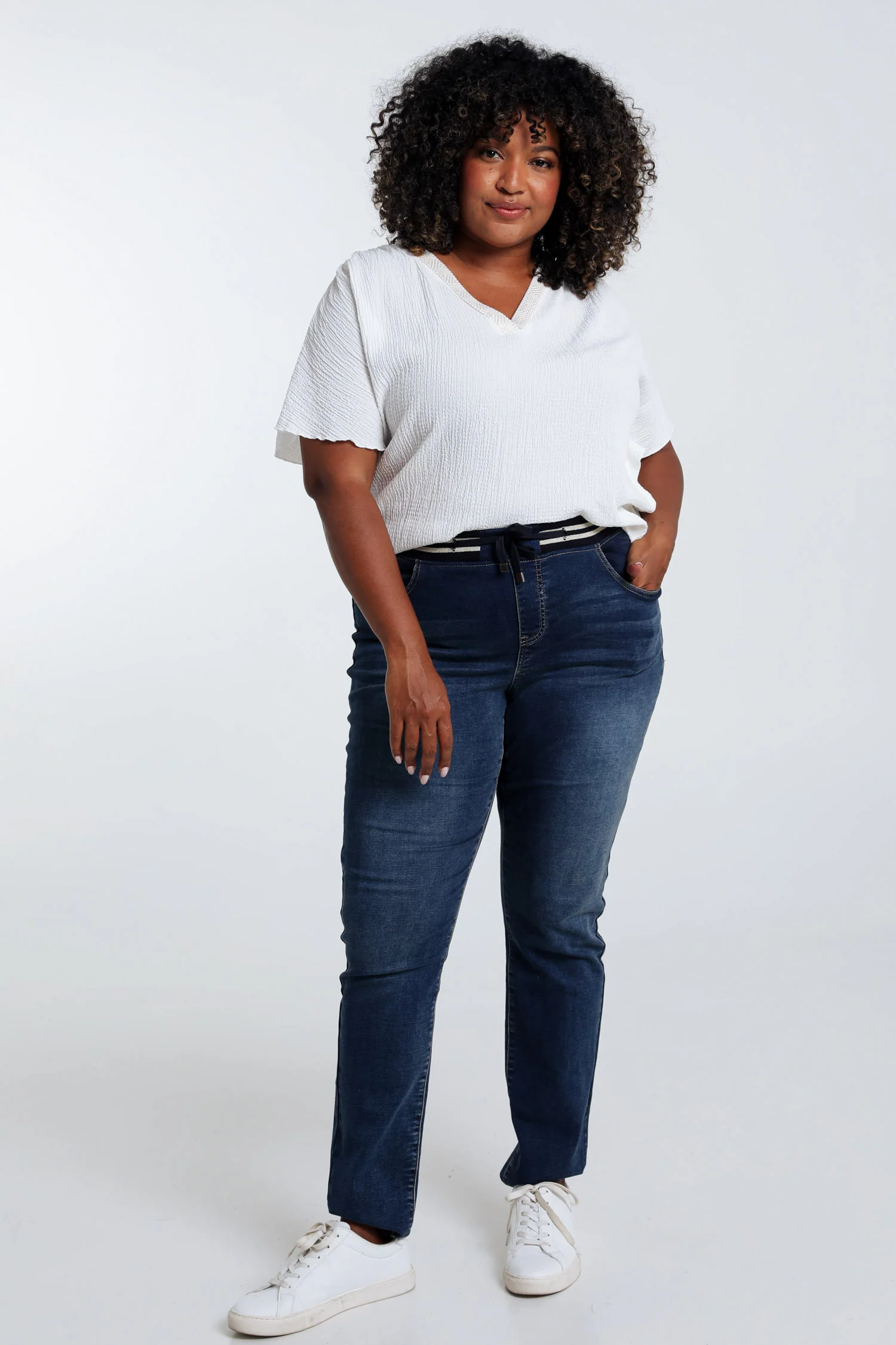 Effen slim jeansjegging 'Lolly' L32 met mesh riem - Image 6