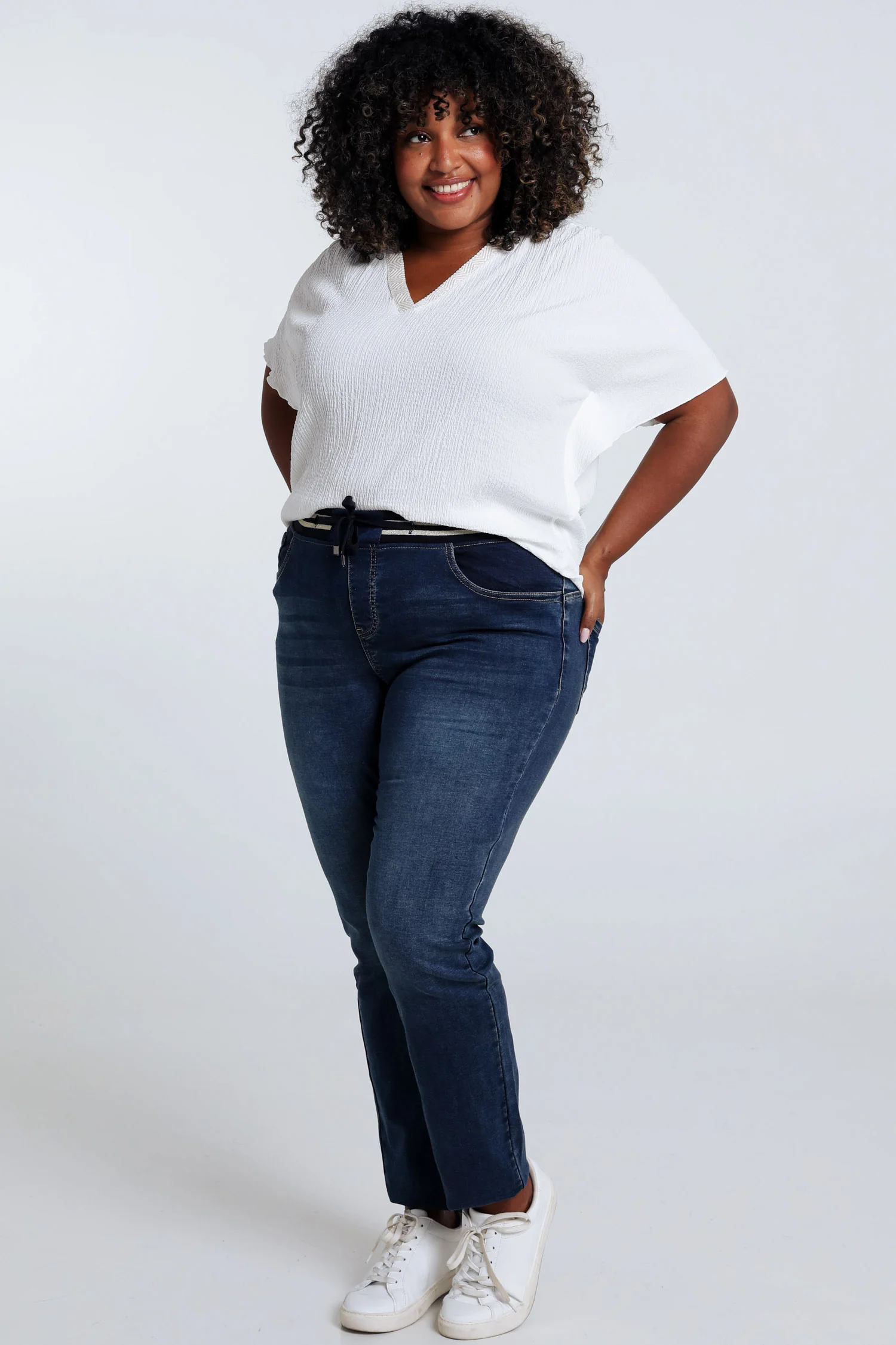 Effen slim jeansjegging 'Lolly' L32 met mesh riem - Image 8