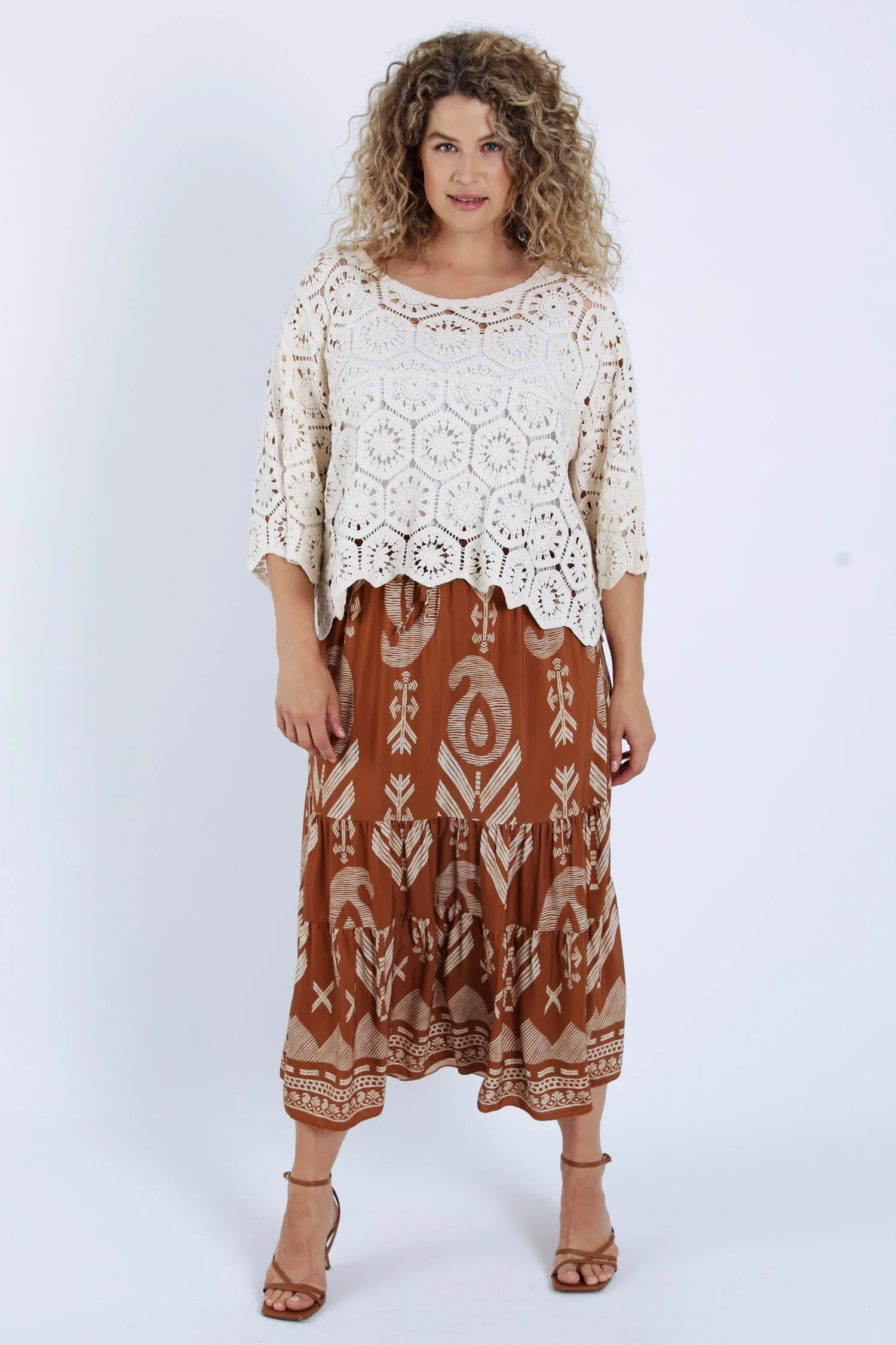Langere jurk van bicolor etnisch bedrukt viscose - Image 7