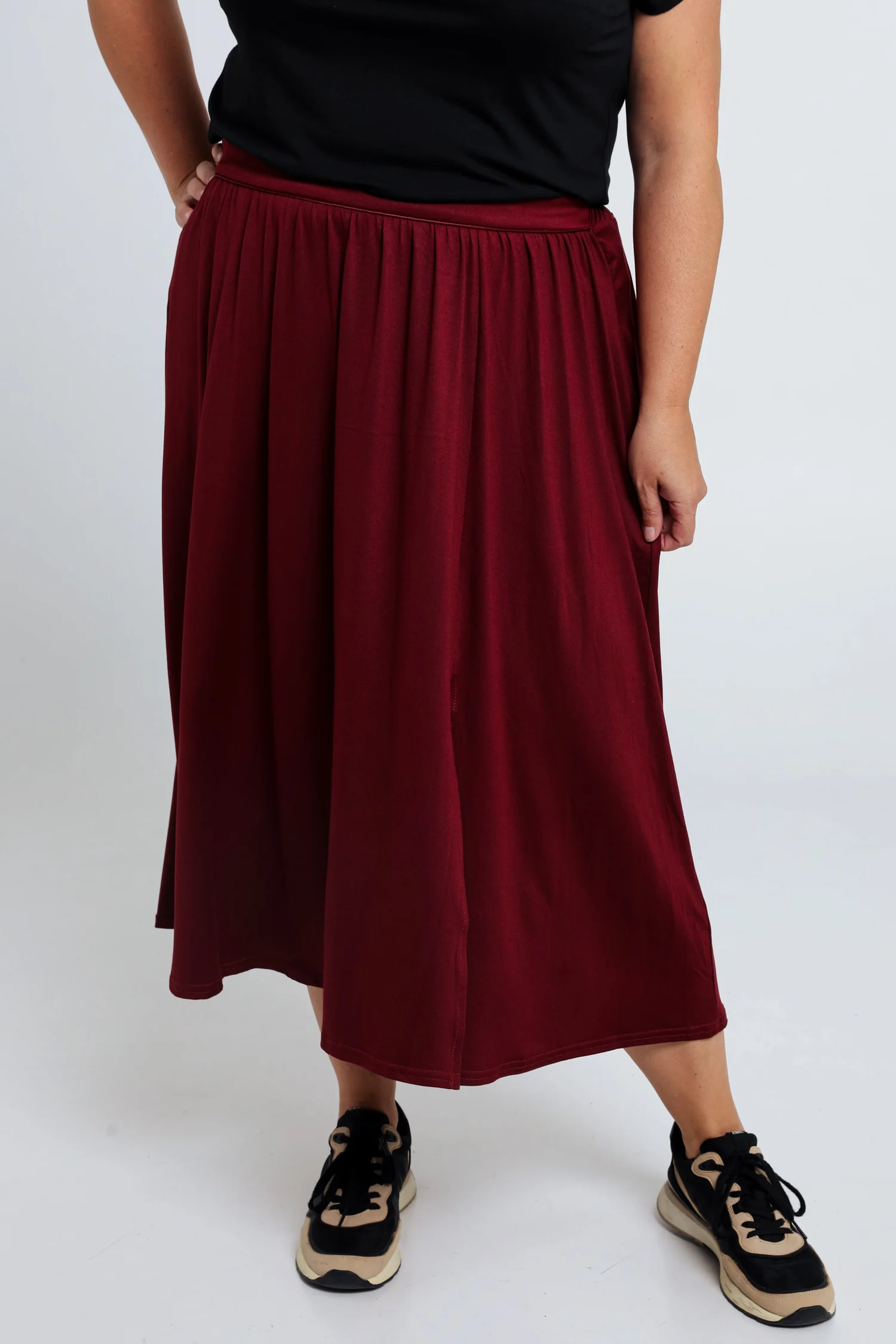 Halflange, effen rok met split