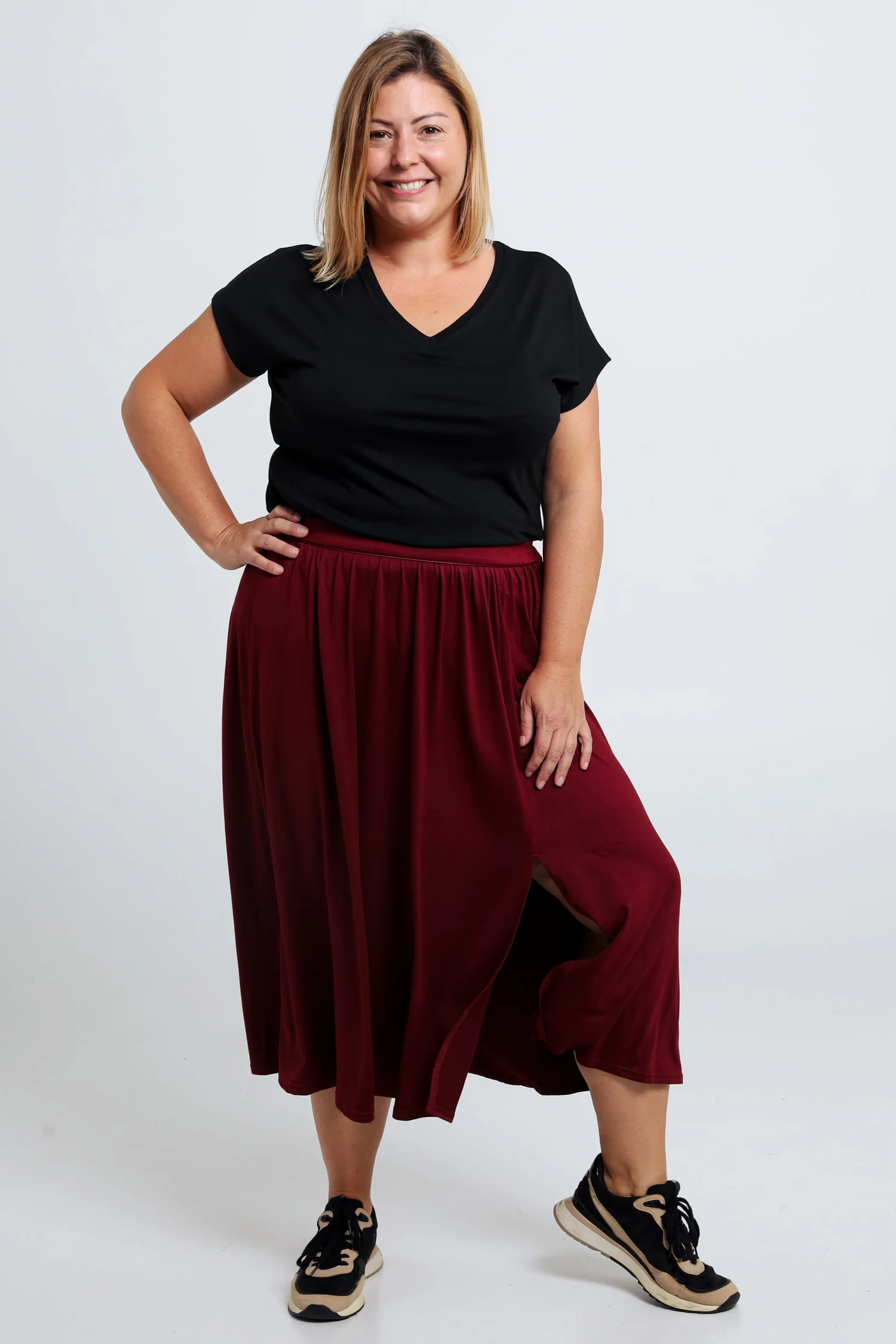 Halflange, effen rok met split - Image 7