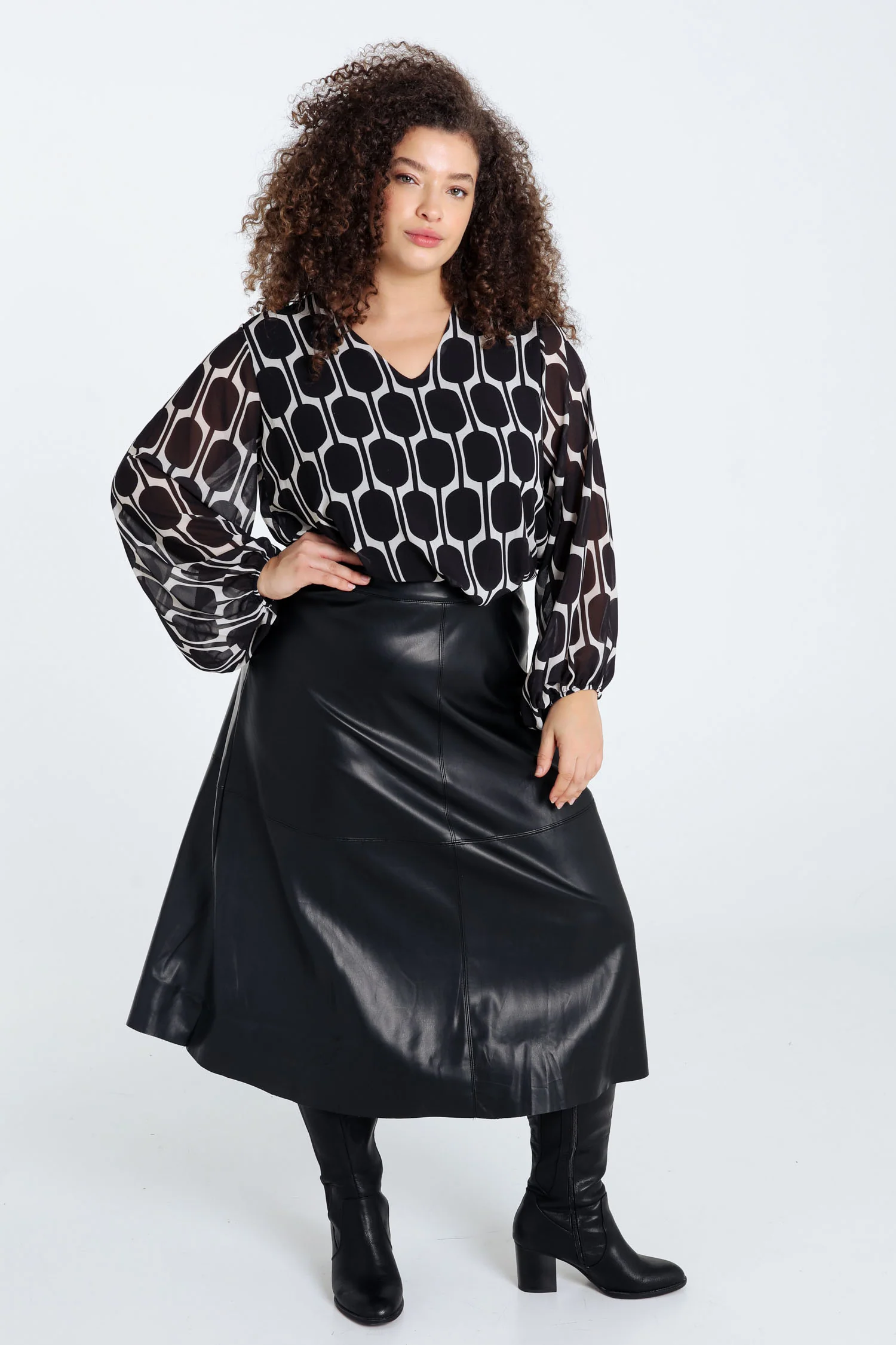 Halflange, effen rok in imitatieleer - Image 8