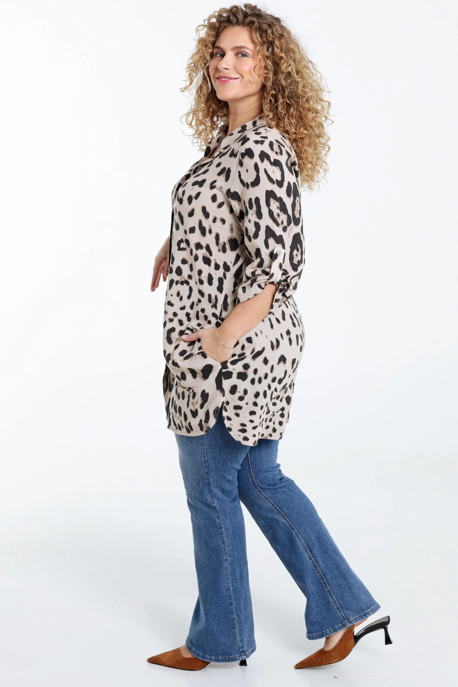Lange linnen blouse met dierenprint - Image 7