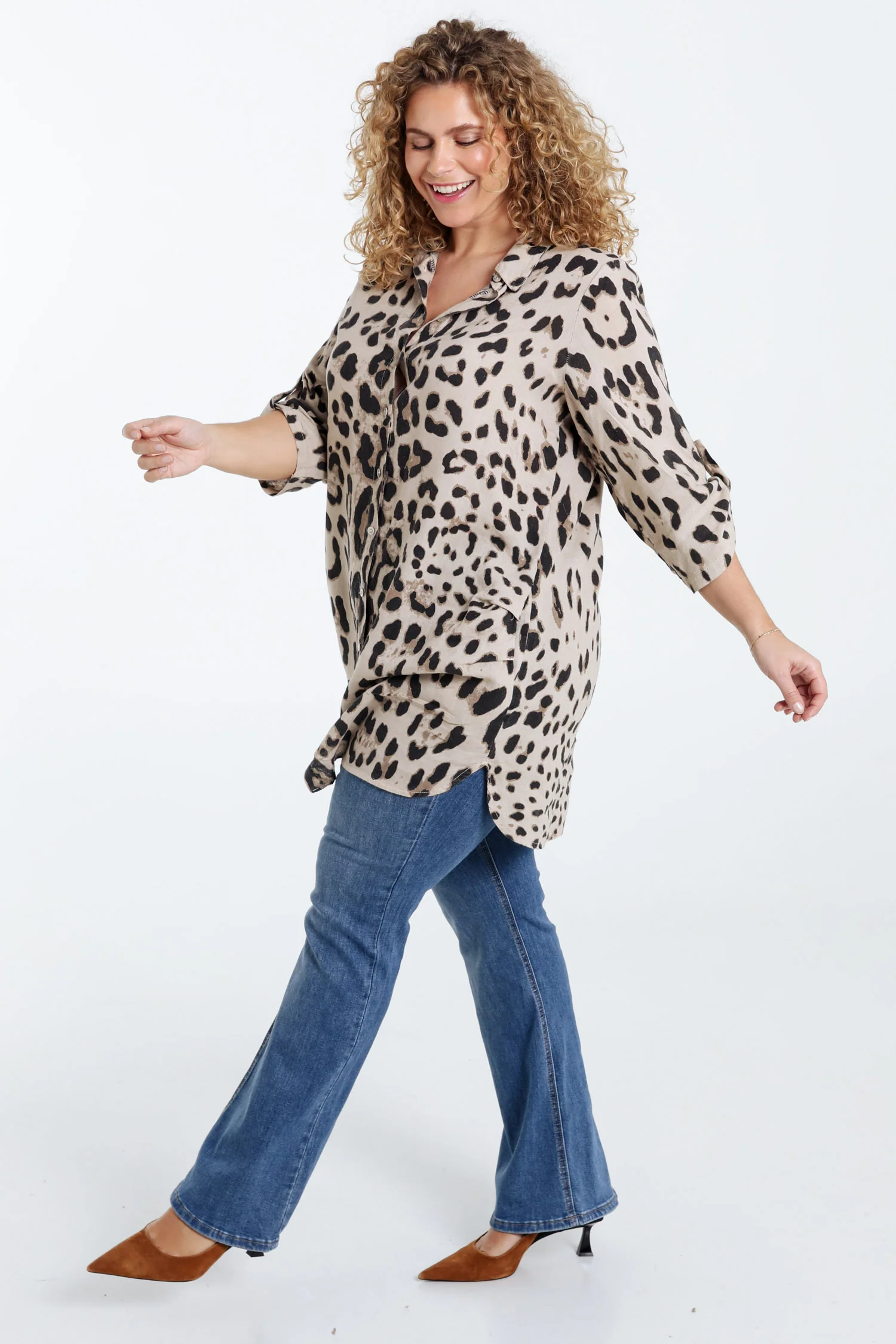 Lange linnen blouse met dierenprint - Image 8