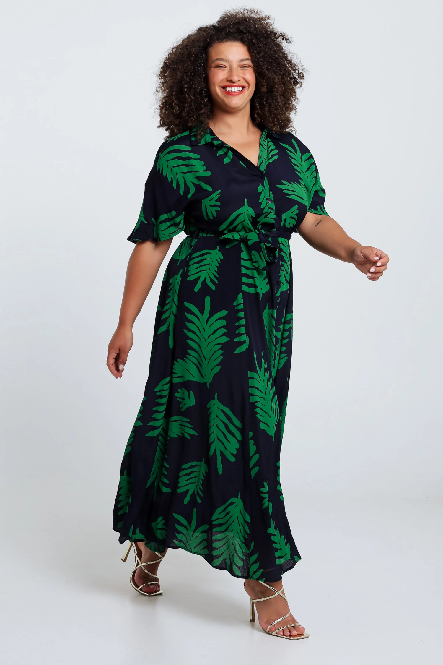 Lange jurk van viscose met bladerenprint - Image 9
