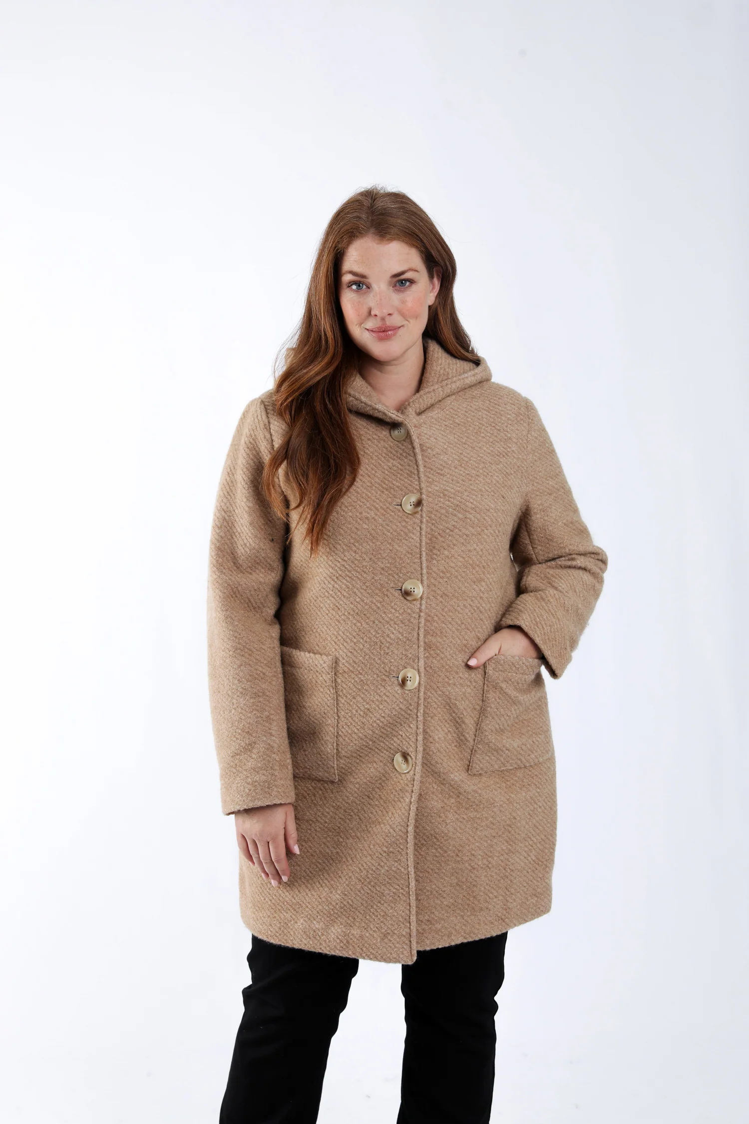 Effen wollen mantel met capuchon