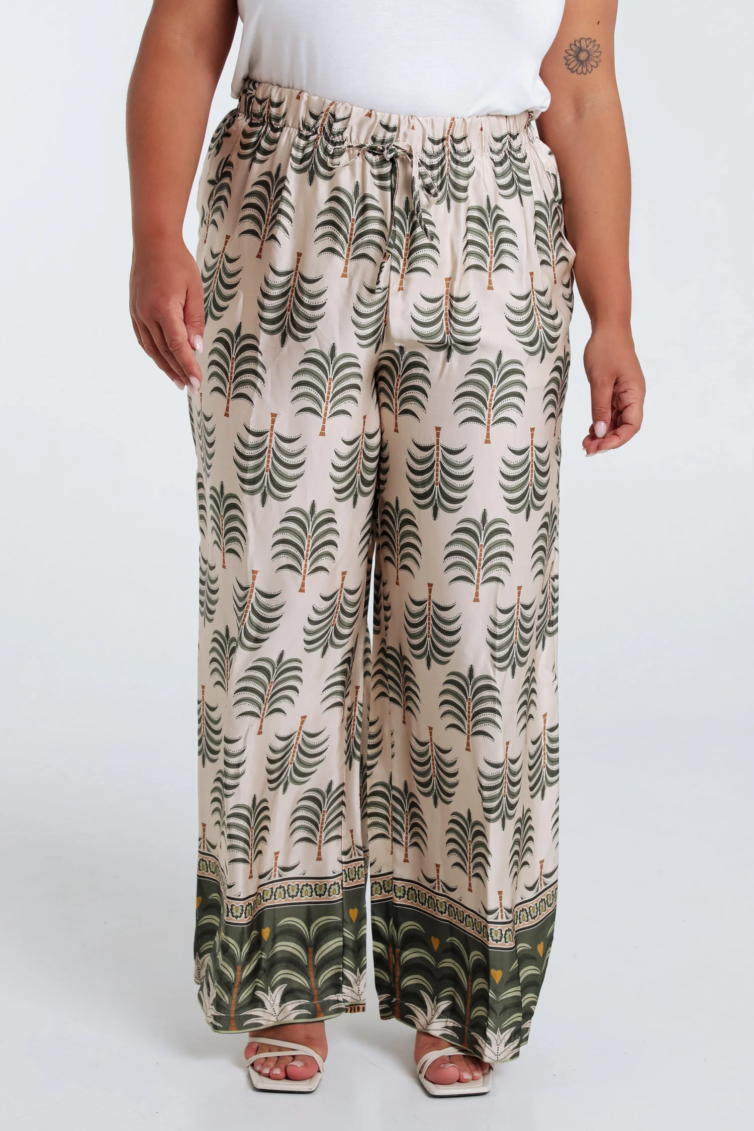Satijnen effect broek met palmprint