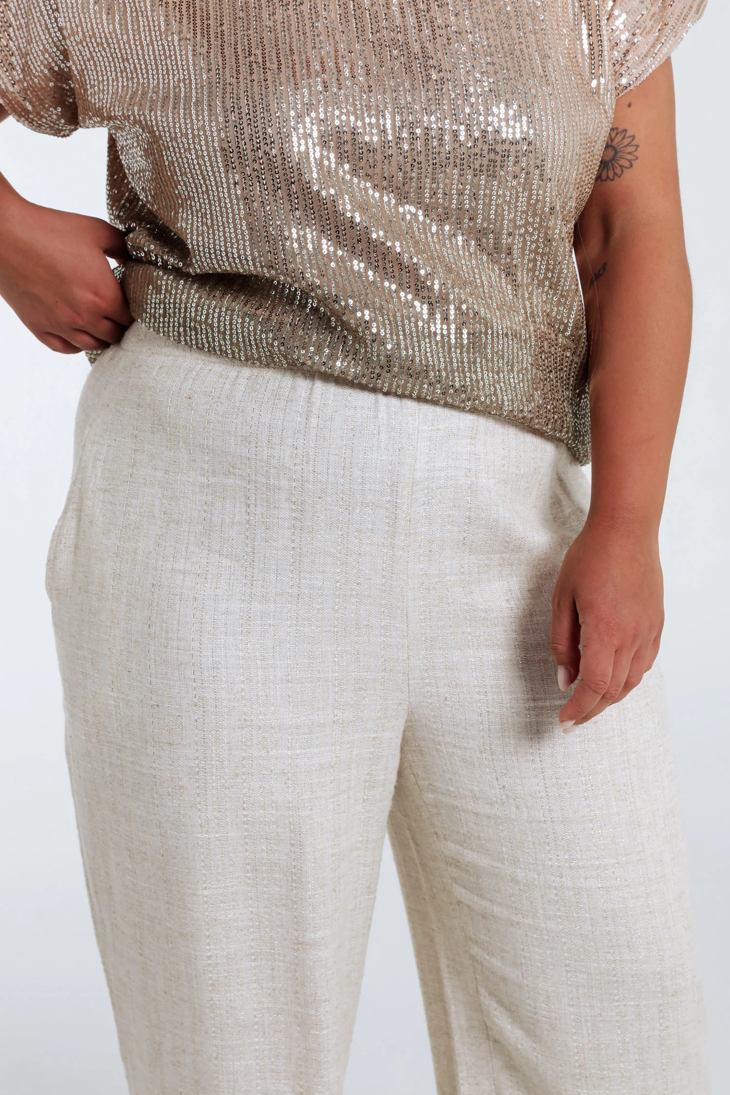 Linnen en viscose broek met lurexdetail - Image 5