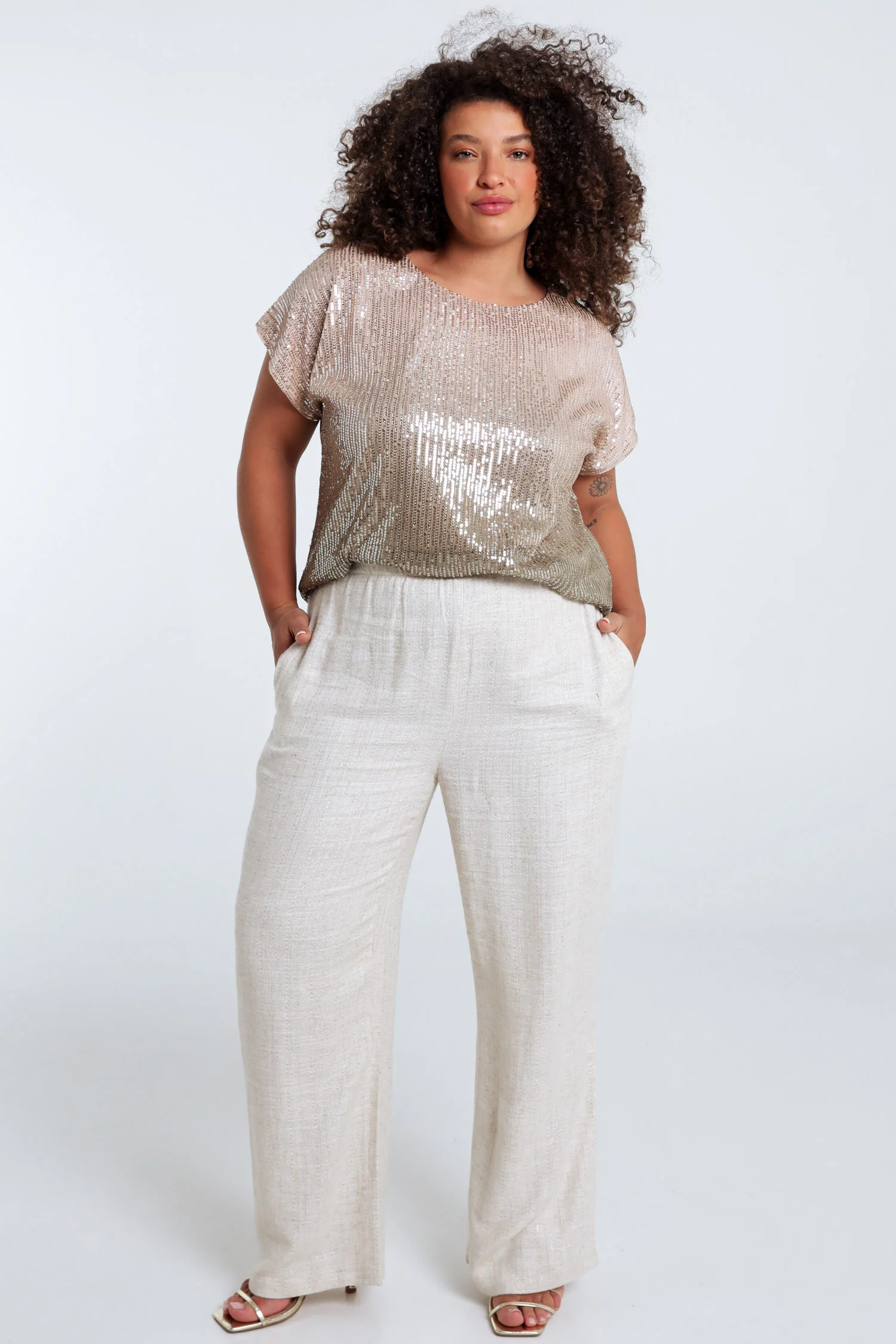 Linnen en viscose broek met lurexdetail - Image 7