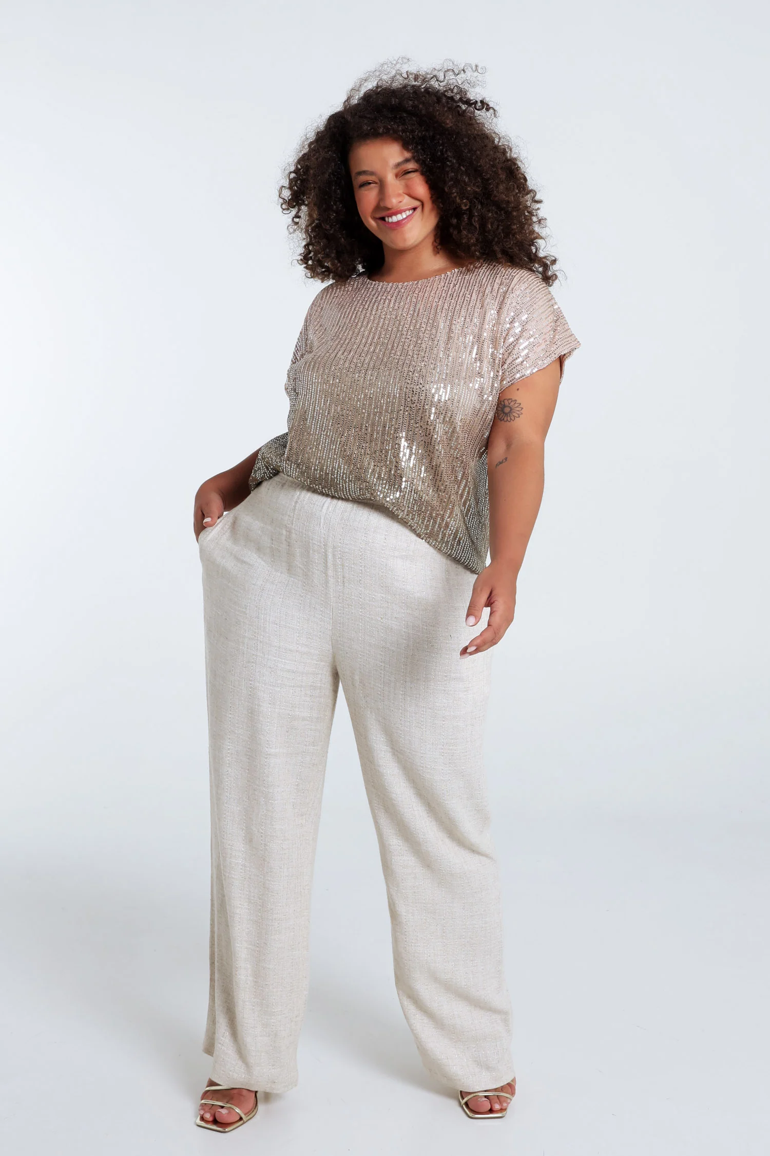 Linnen en viscose broek met lurexdetail - Image 8