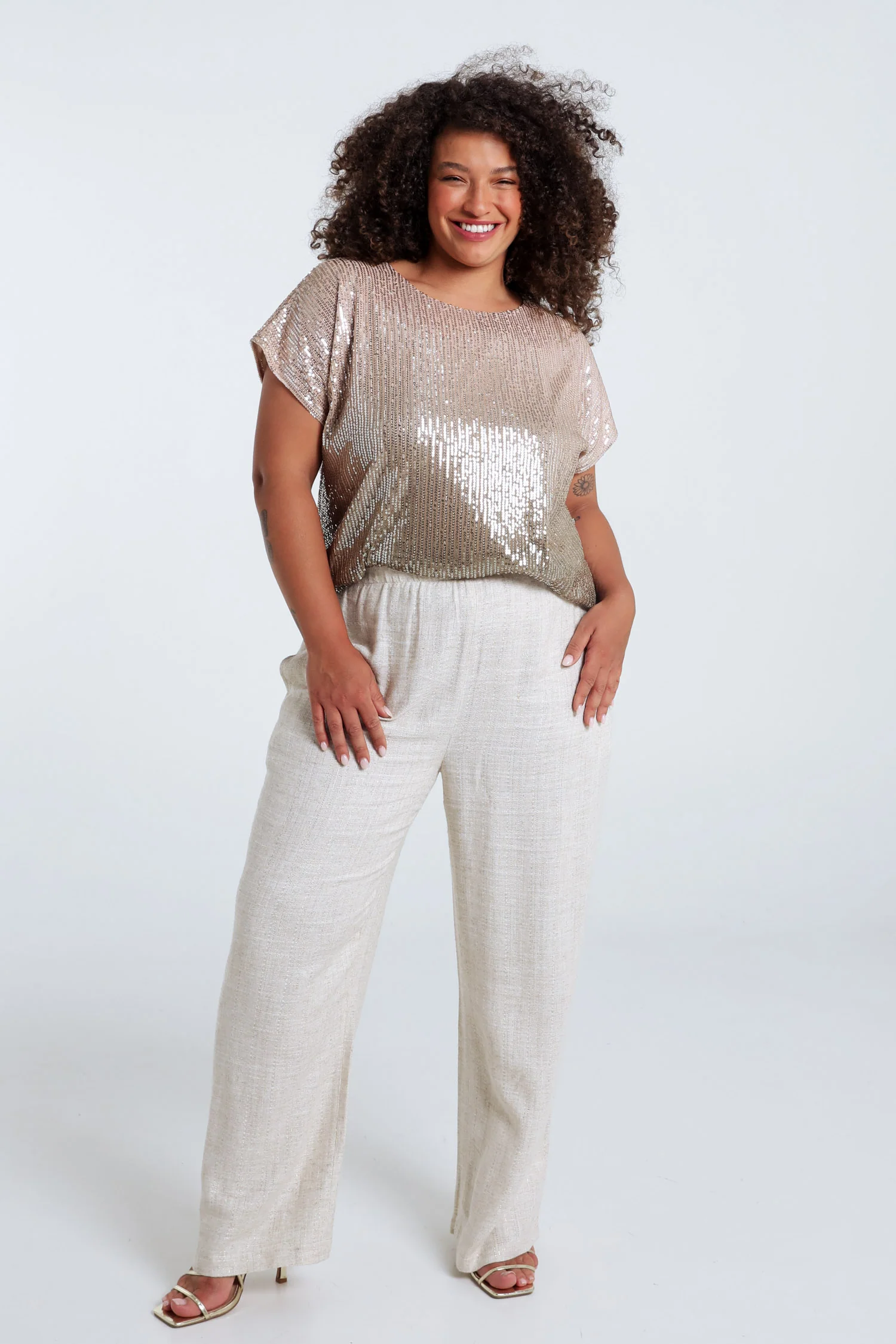 Linnen en viscose broek met lurexdetail - Image 9