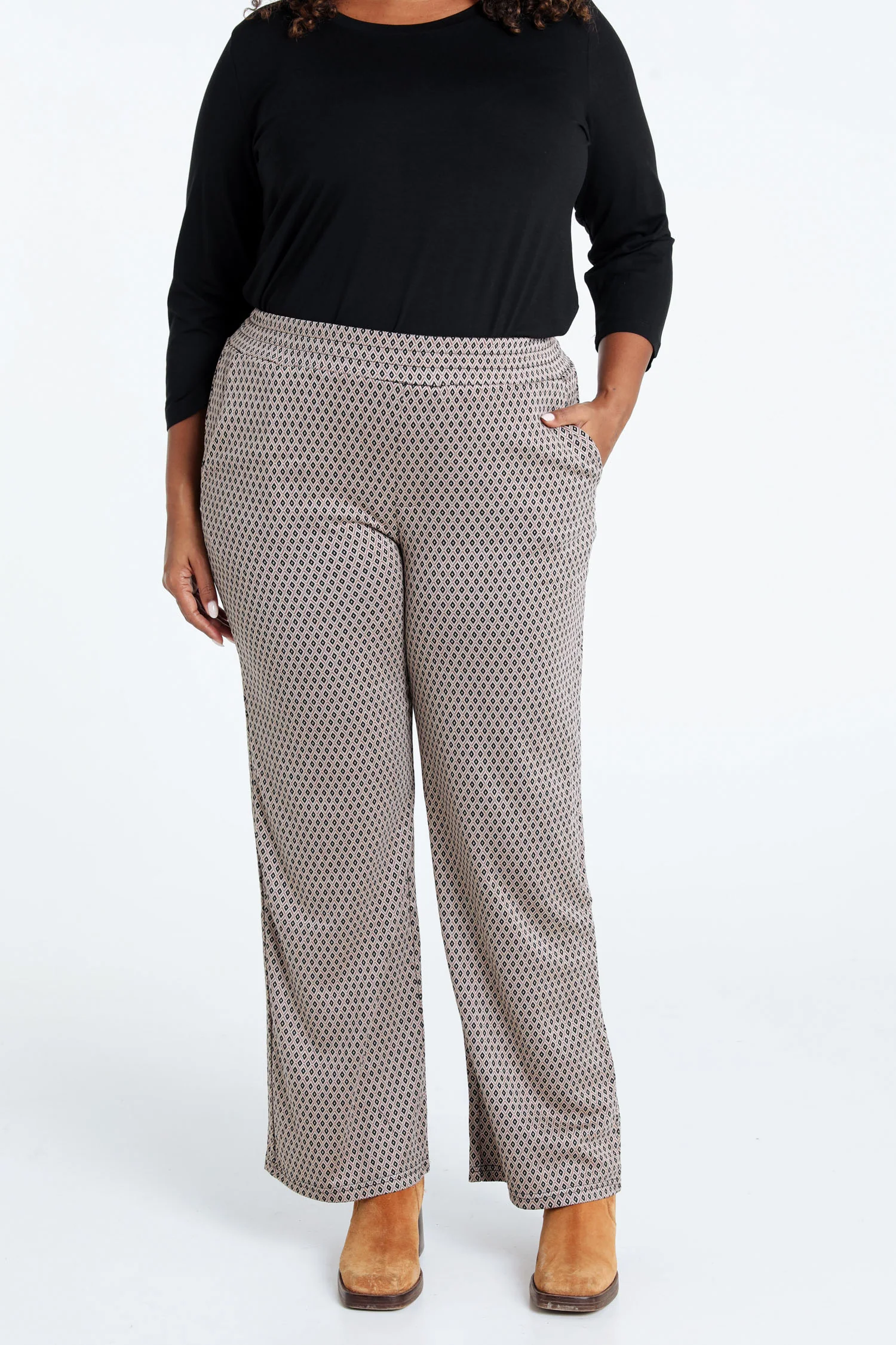 Broek in viscose met geometrisch jacquardmotief