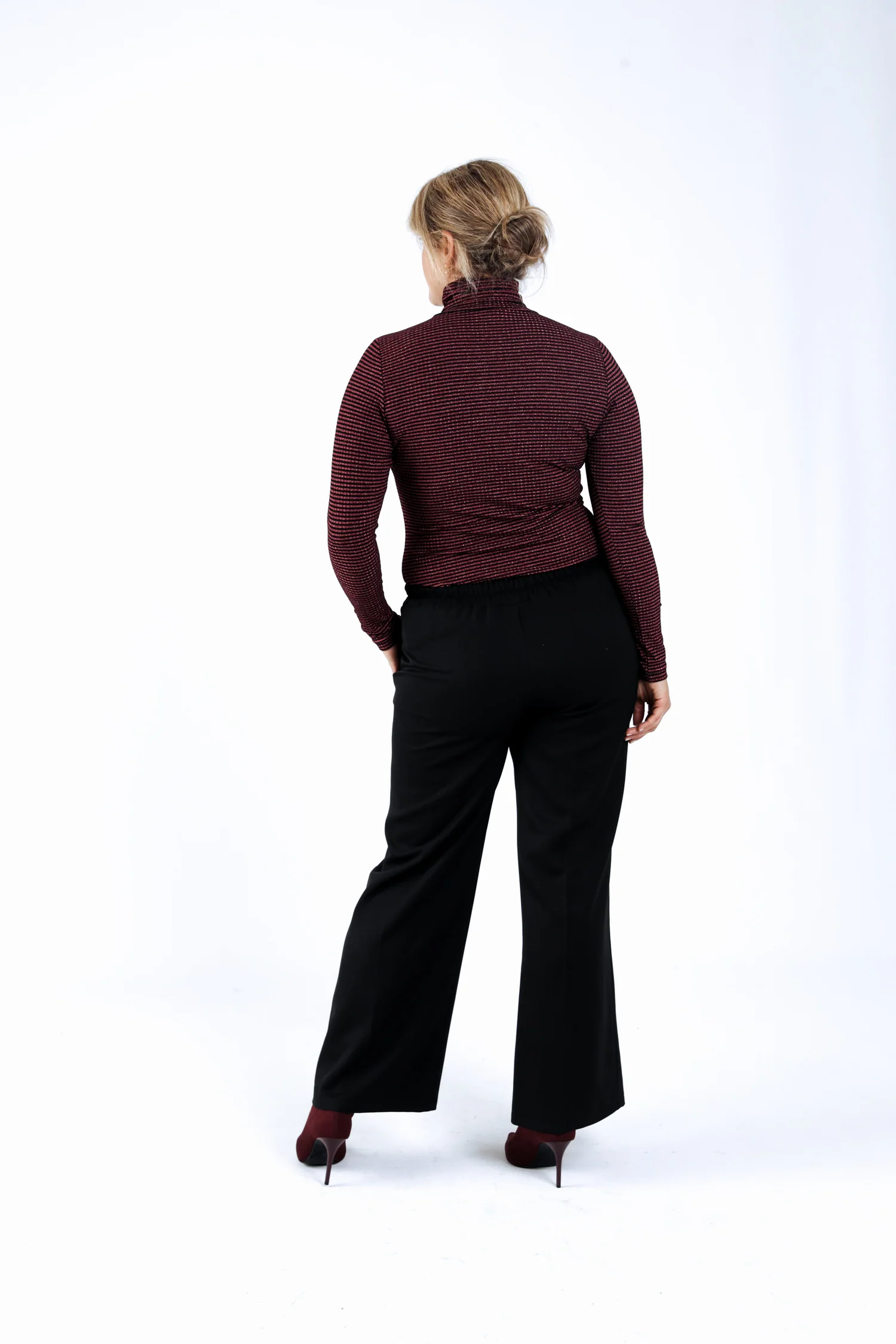 Wijde broek met plooien, effen kleur - Image 2