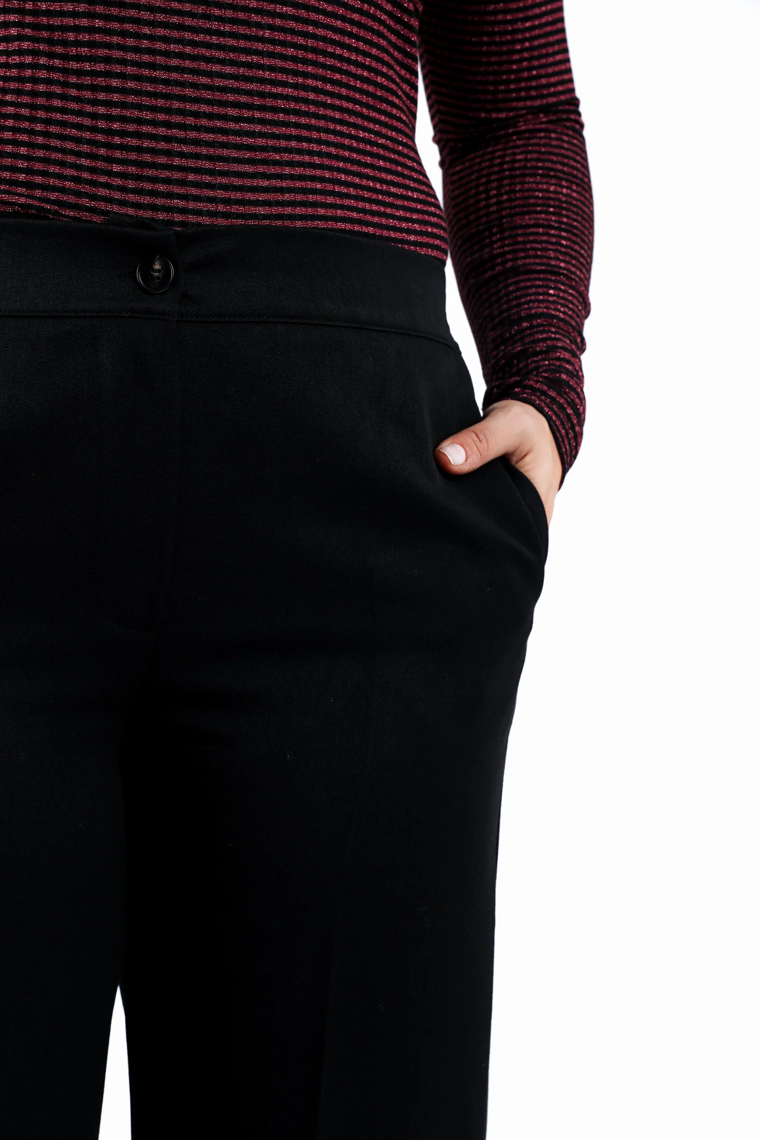 Wijde broek met plooien, effen kleur - Image 5