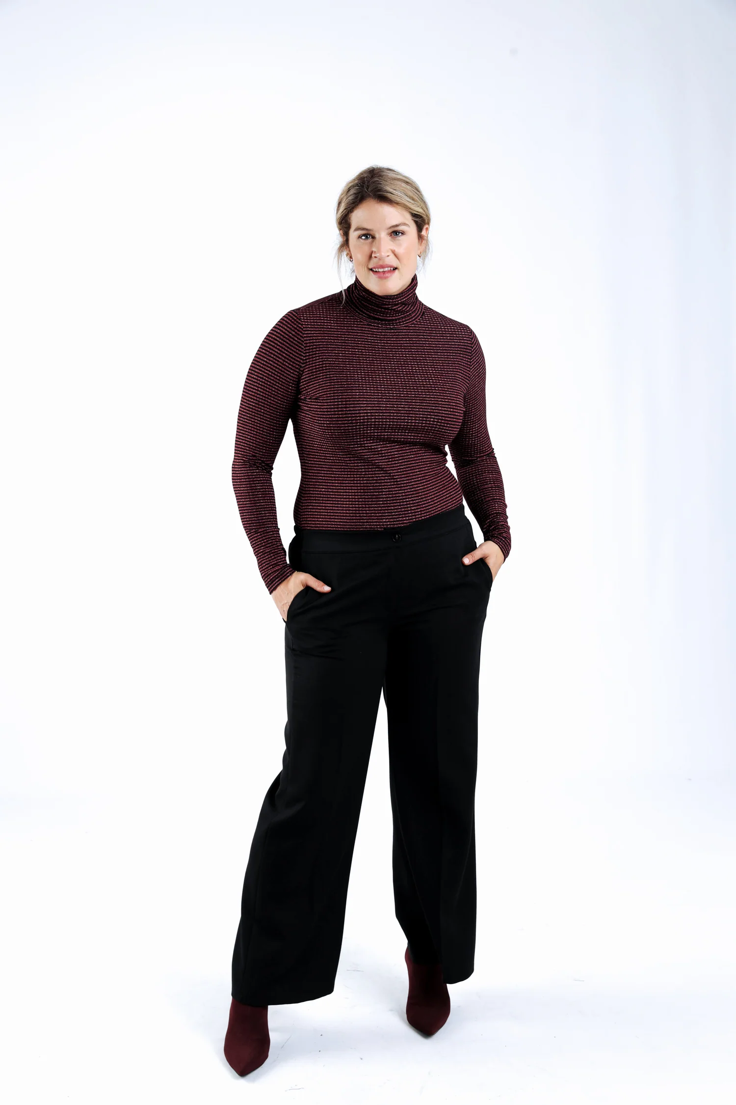 Wijde broek met plooien, effen kleur - Image 7