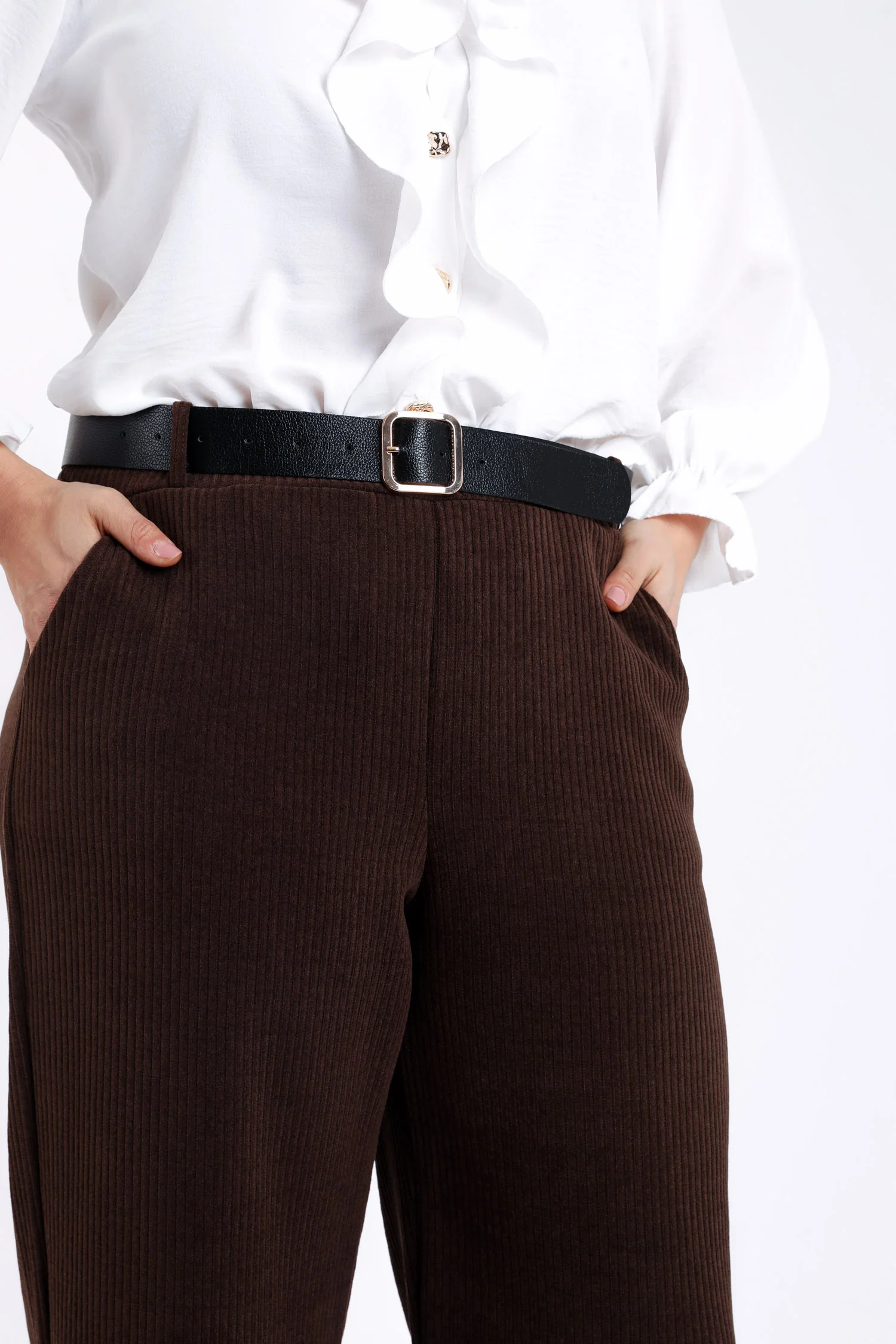 Wijde broek van ribfluweel met ceintuur - Image 4