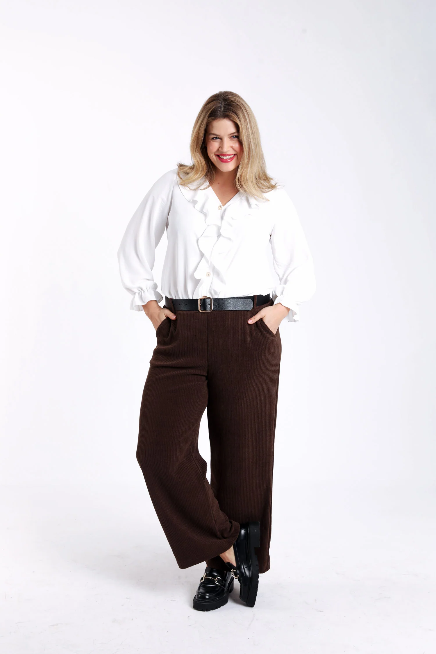 Wijde broek van ribfluweel met ceintuur - Image 6