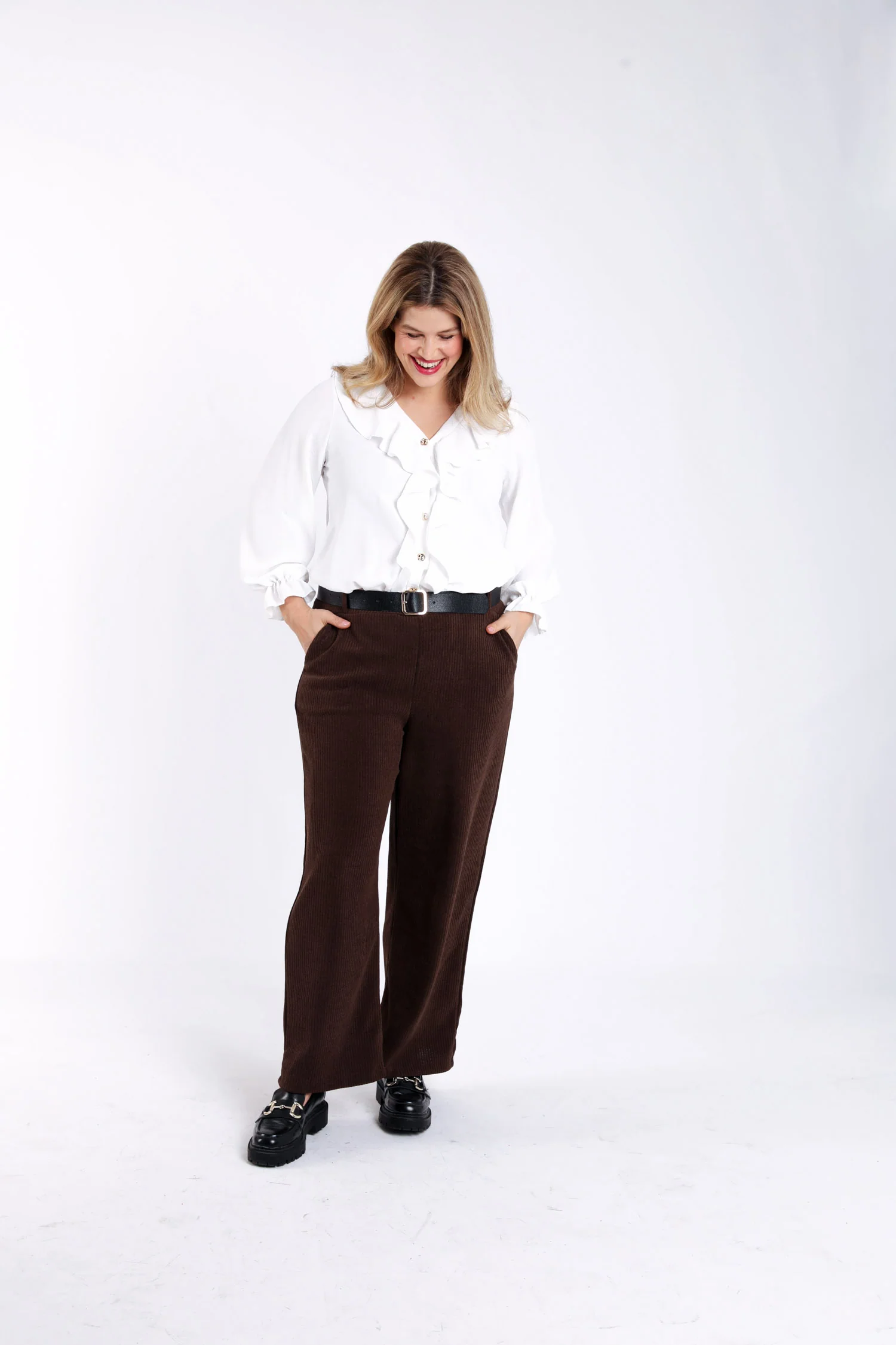 Wijde broek van ribfluweel met ceintuur - Image 7
