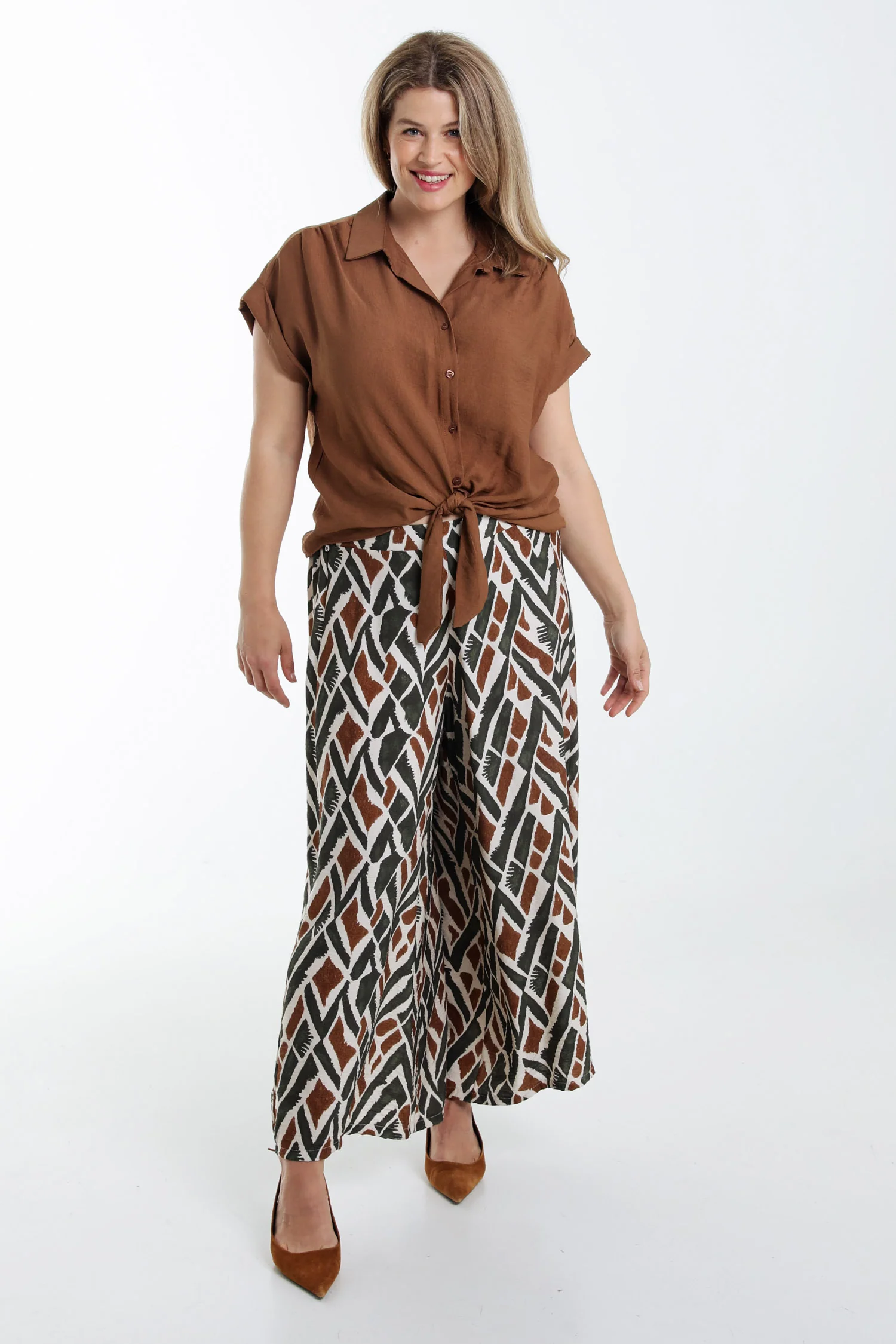 Brede viscose broek met etnische print - Image 7